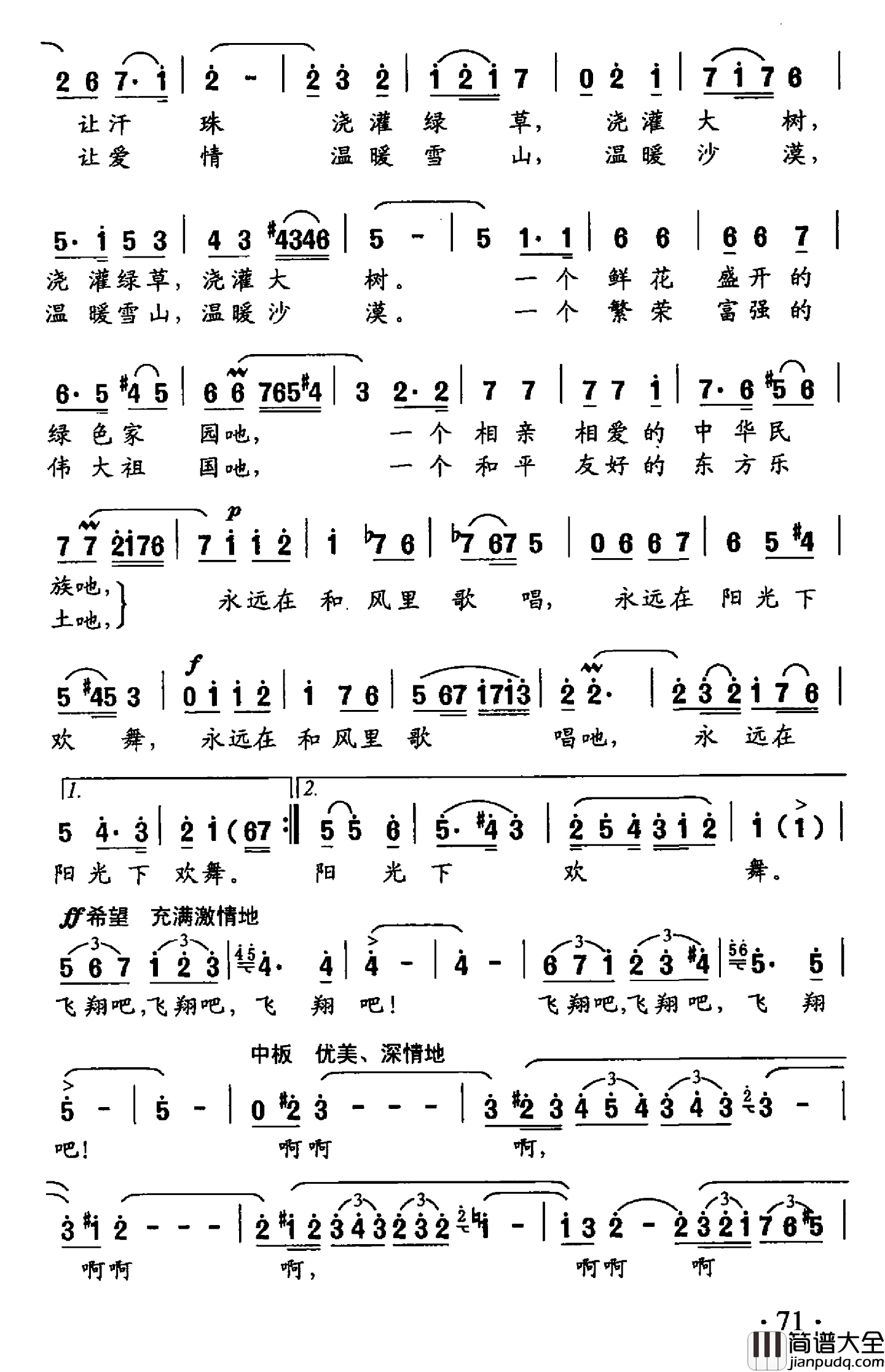 飞翔之歌简谱_花腔女高音独唱