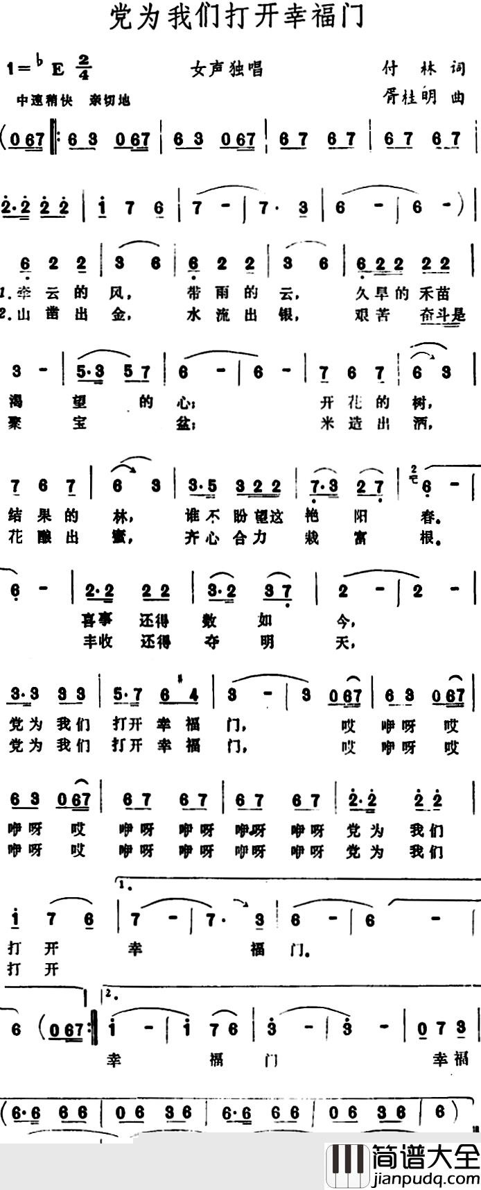 党为我们打开幸福门_简谱_付林词/胥桂明曲