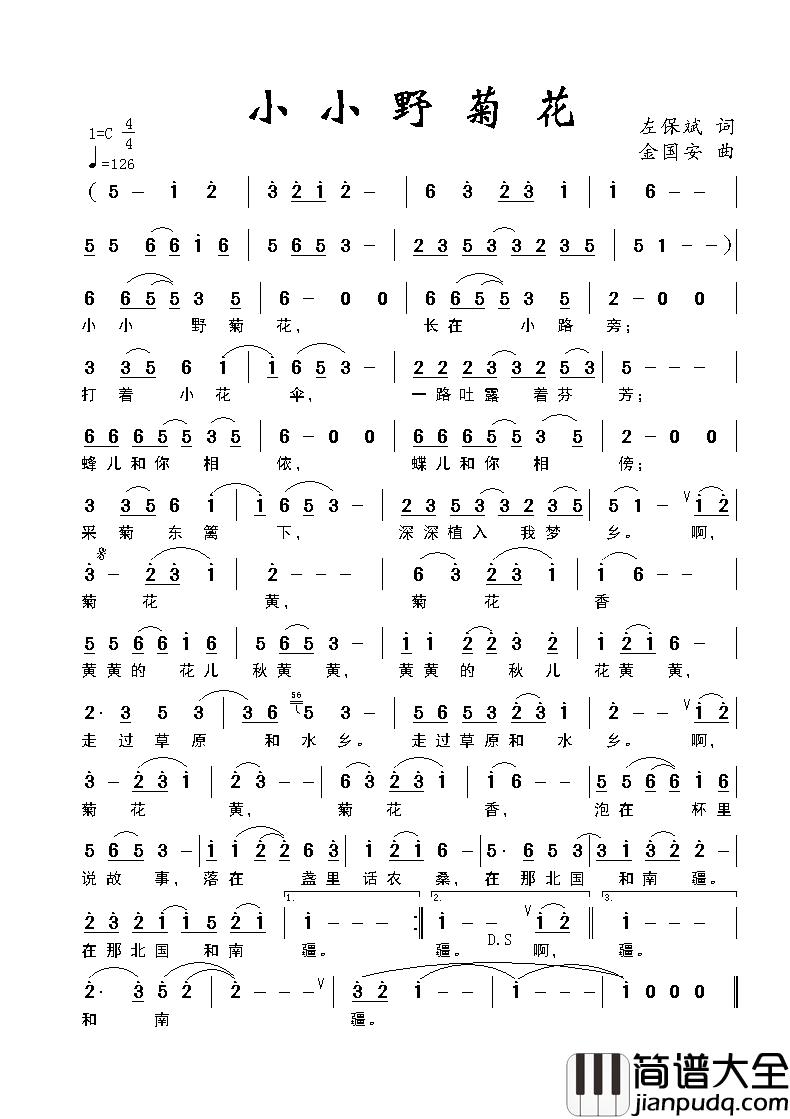 小小野菊花简谱_左保斌词_金国安曲