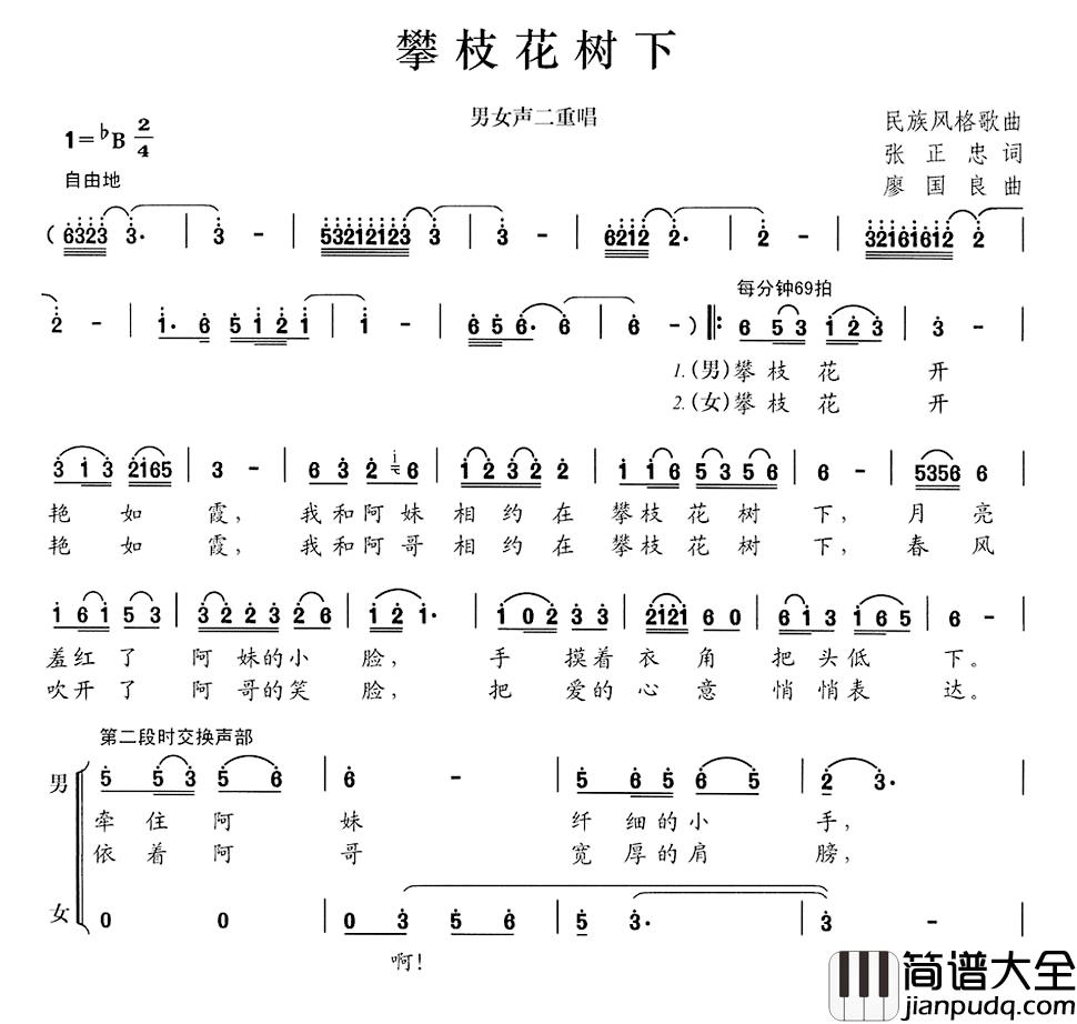 攀枝花树下简谱_张正忠词/廖国良曲