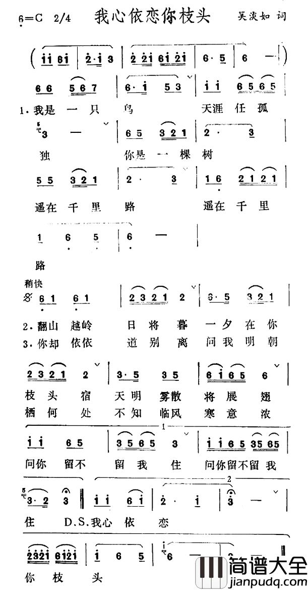 我心依恋你枝头简谱_