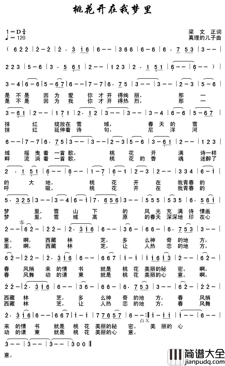 桃花开在我梦里简谱_梁文正词_真理的儿子曲