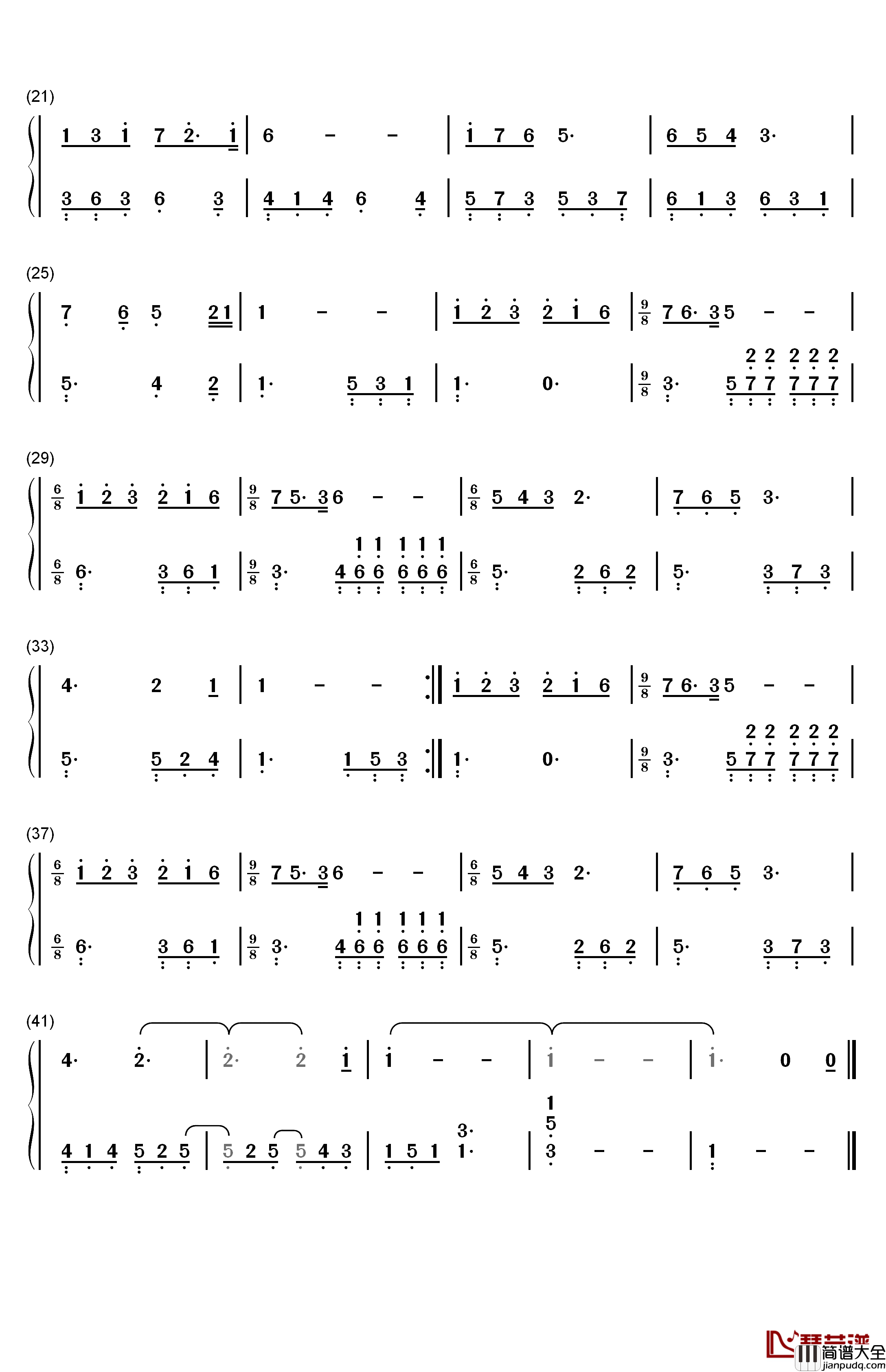 我和我的祖国钢琴简谱_数字双手_李谷一