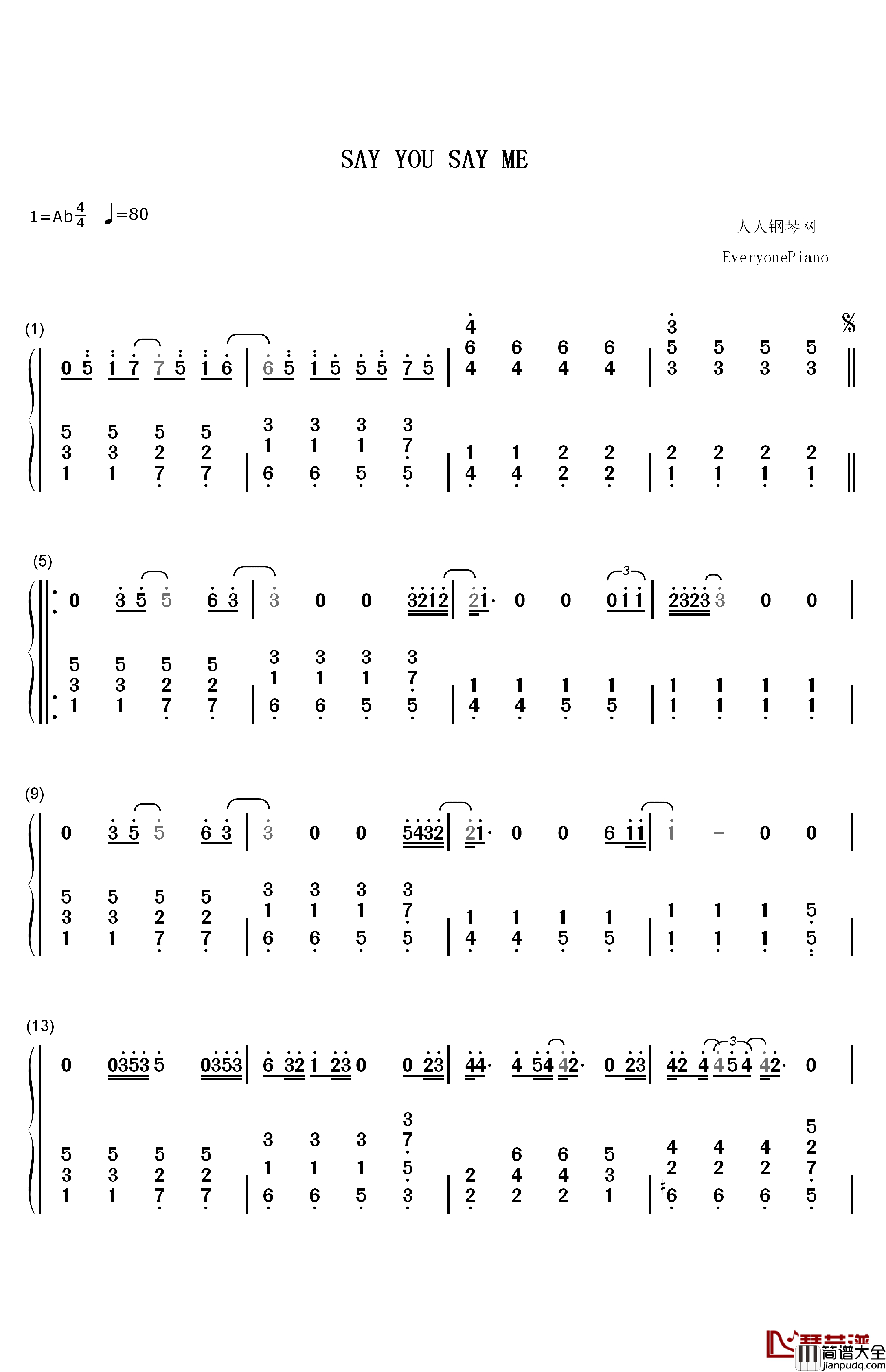 Say_You_Say_Me钢琴简谱_数字双手_莱昂纳尔·里奇__Lionel_Richie