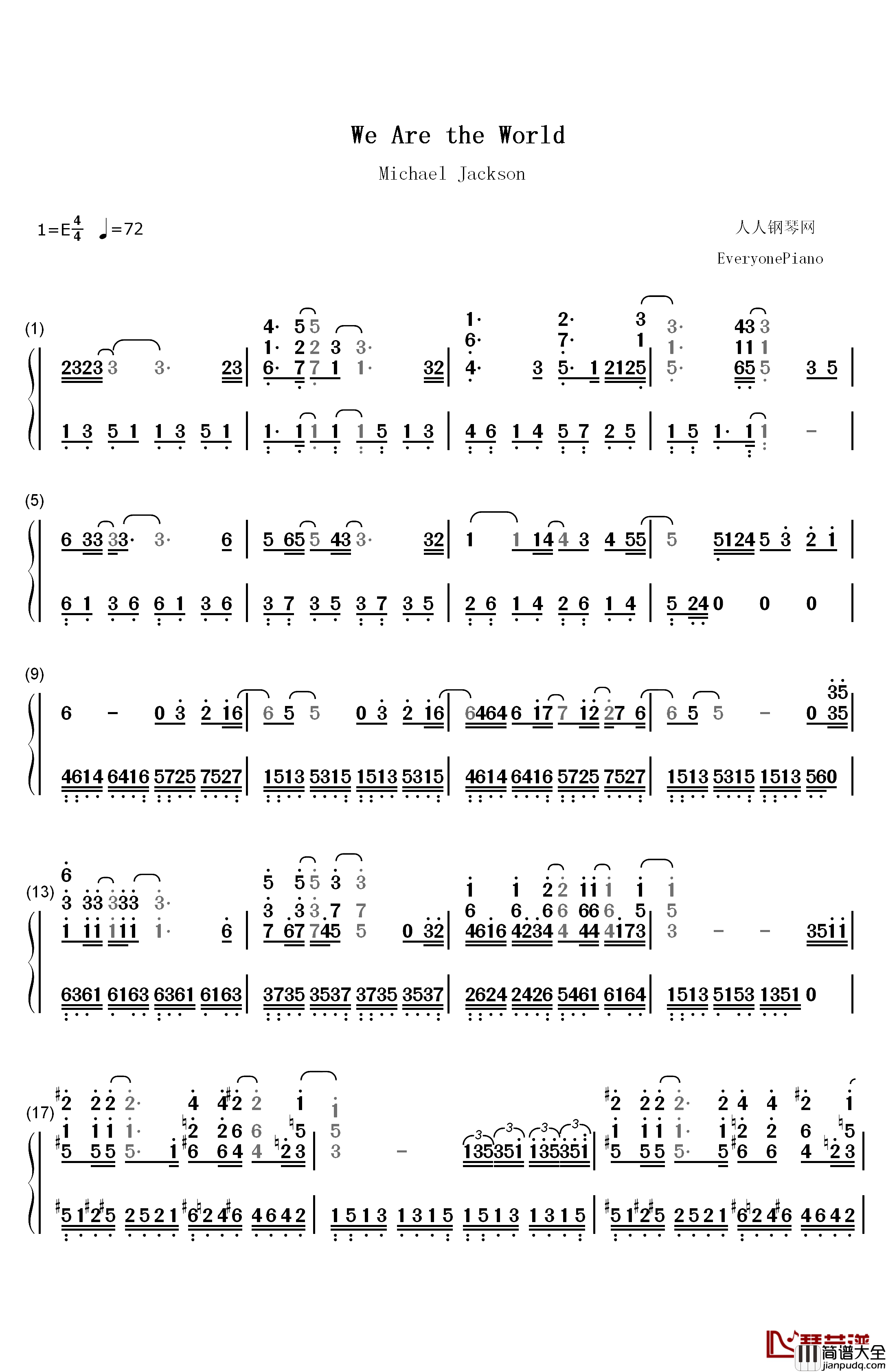 We_Are_The_World钢琴简谱_数字双手_克尔·杰克逊__莱昂纳尔·里奇
