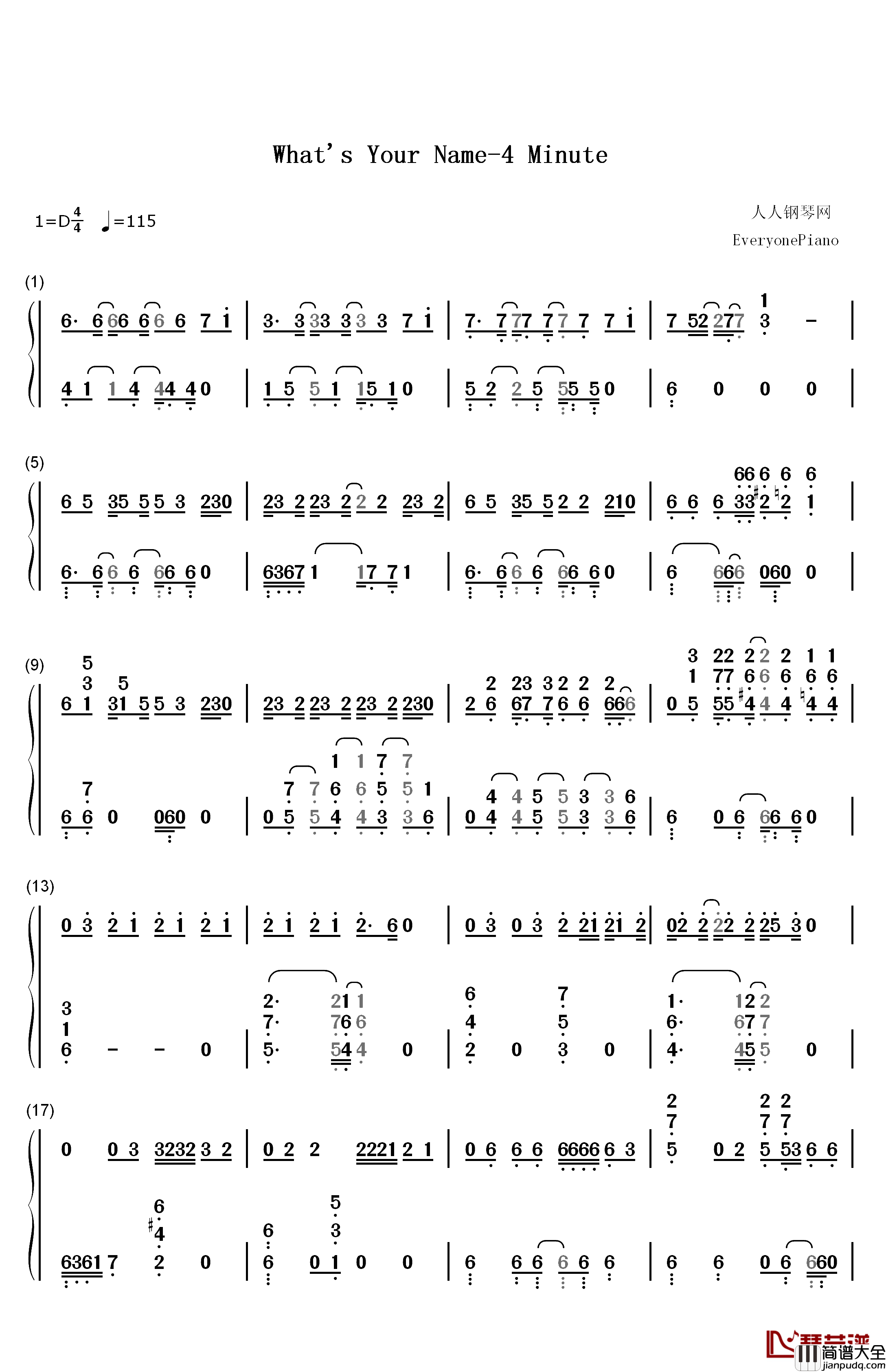 What's_your_name钢琴简谱_数字双手_4MINUTE
