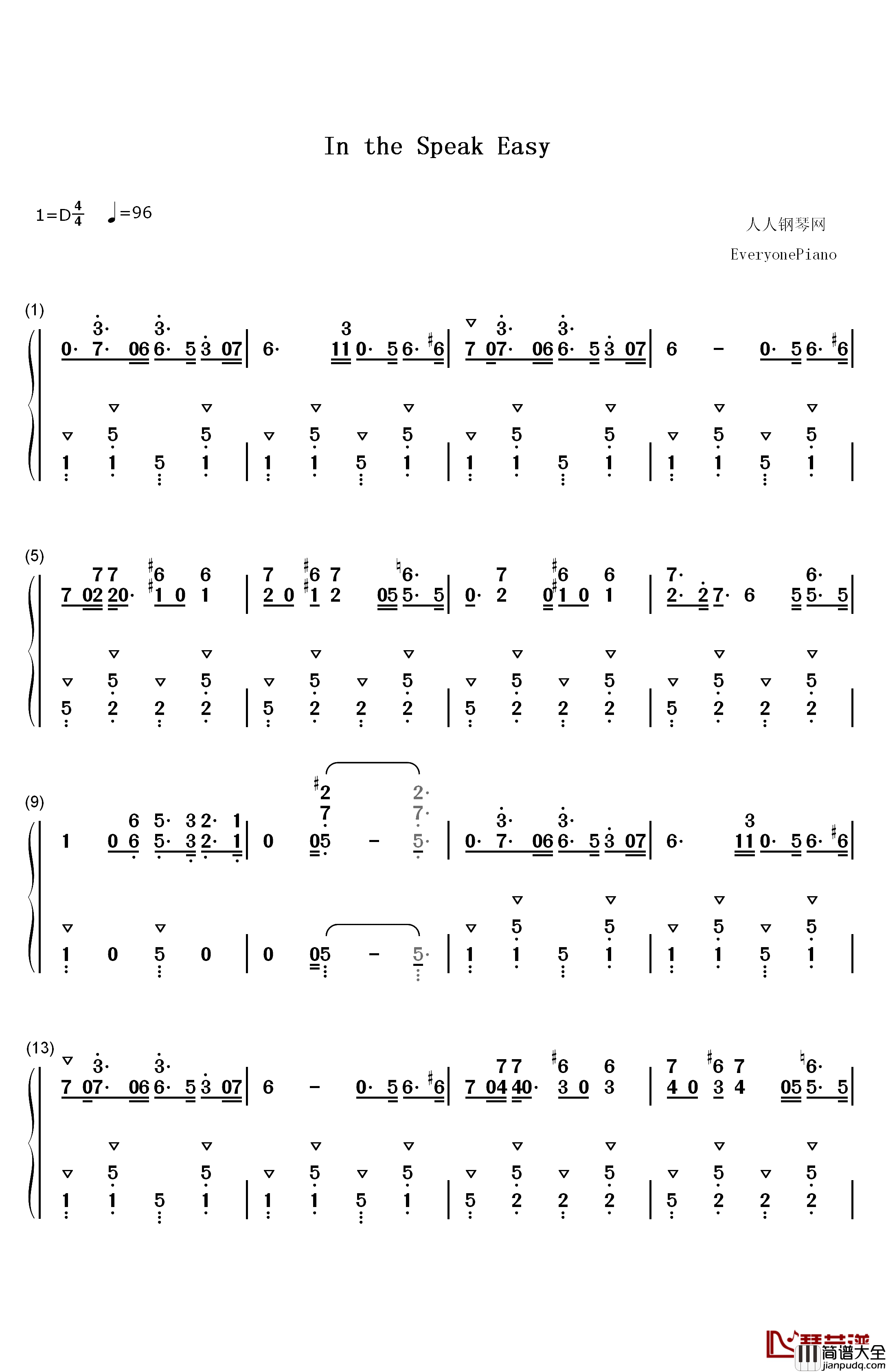 In_the_Speak_Easy钢琴简谱_数字双手_Yoshimori_Makoto