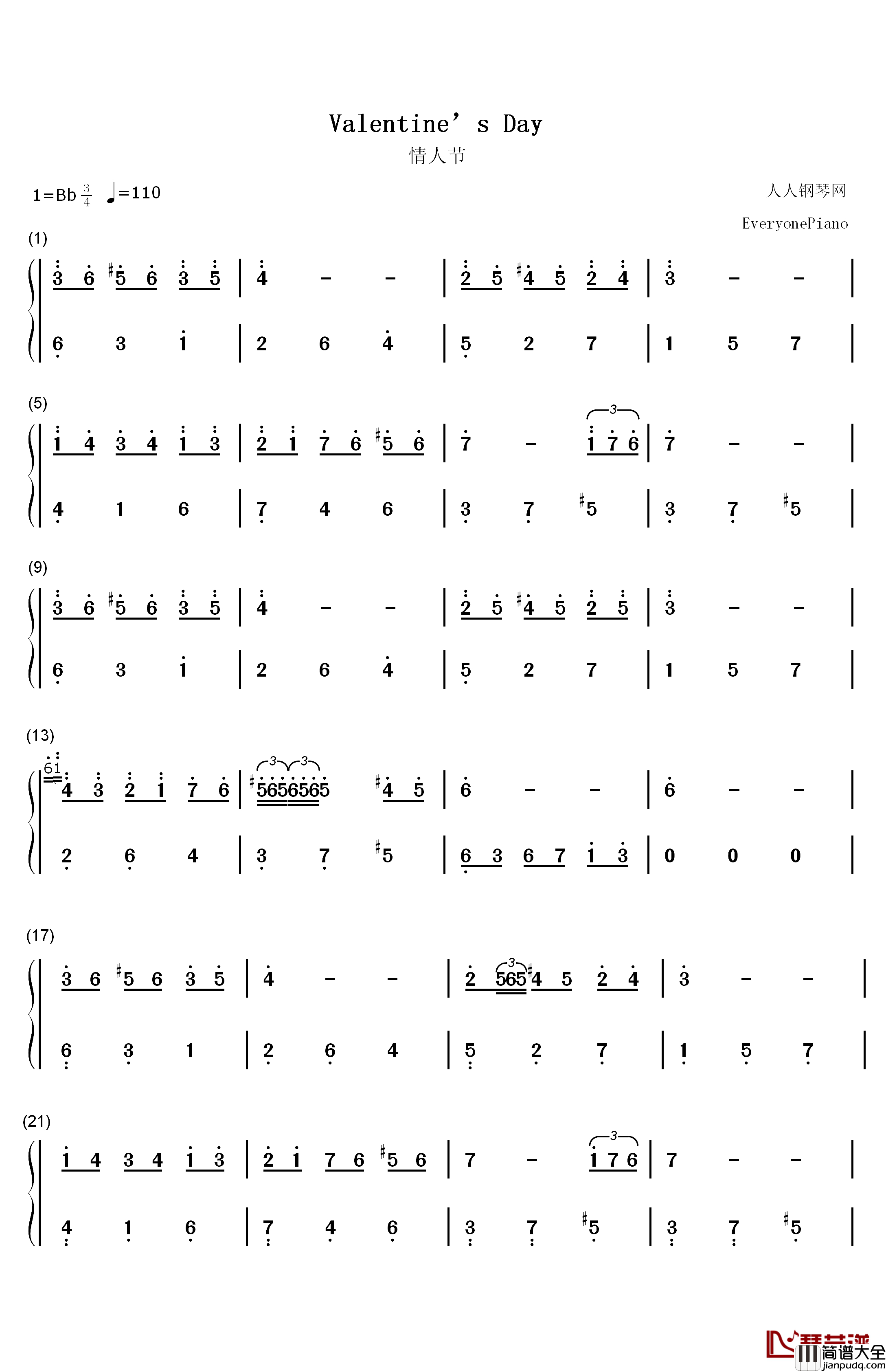 Valentine’s_Day钢琴简谱_数字双手_张一益