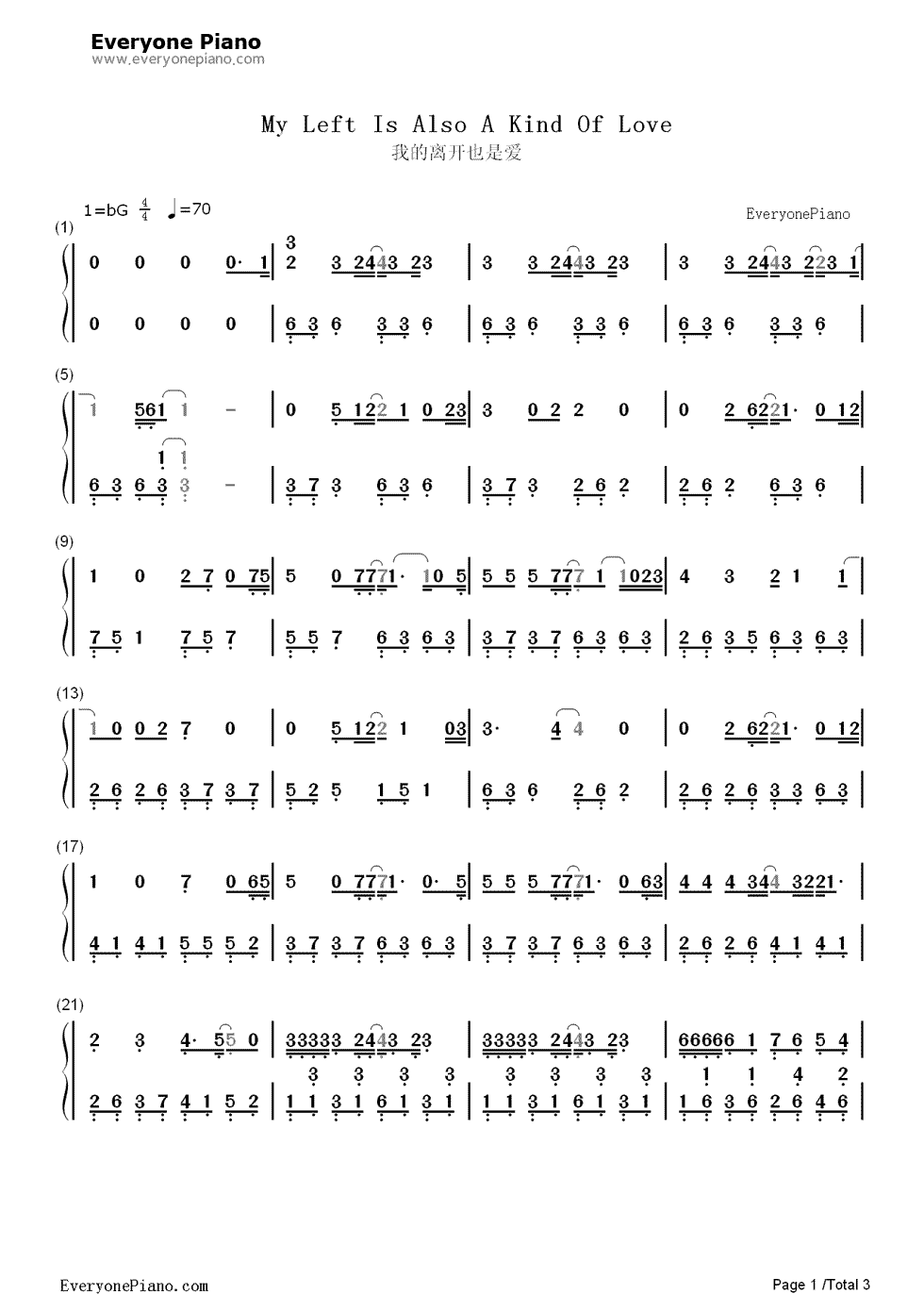 我的离开也是爱钢琴简谱_数字双手_许廷铿