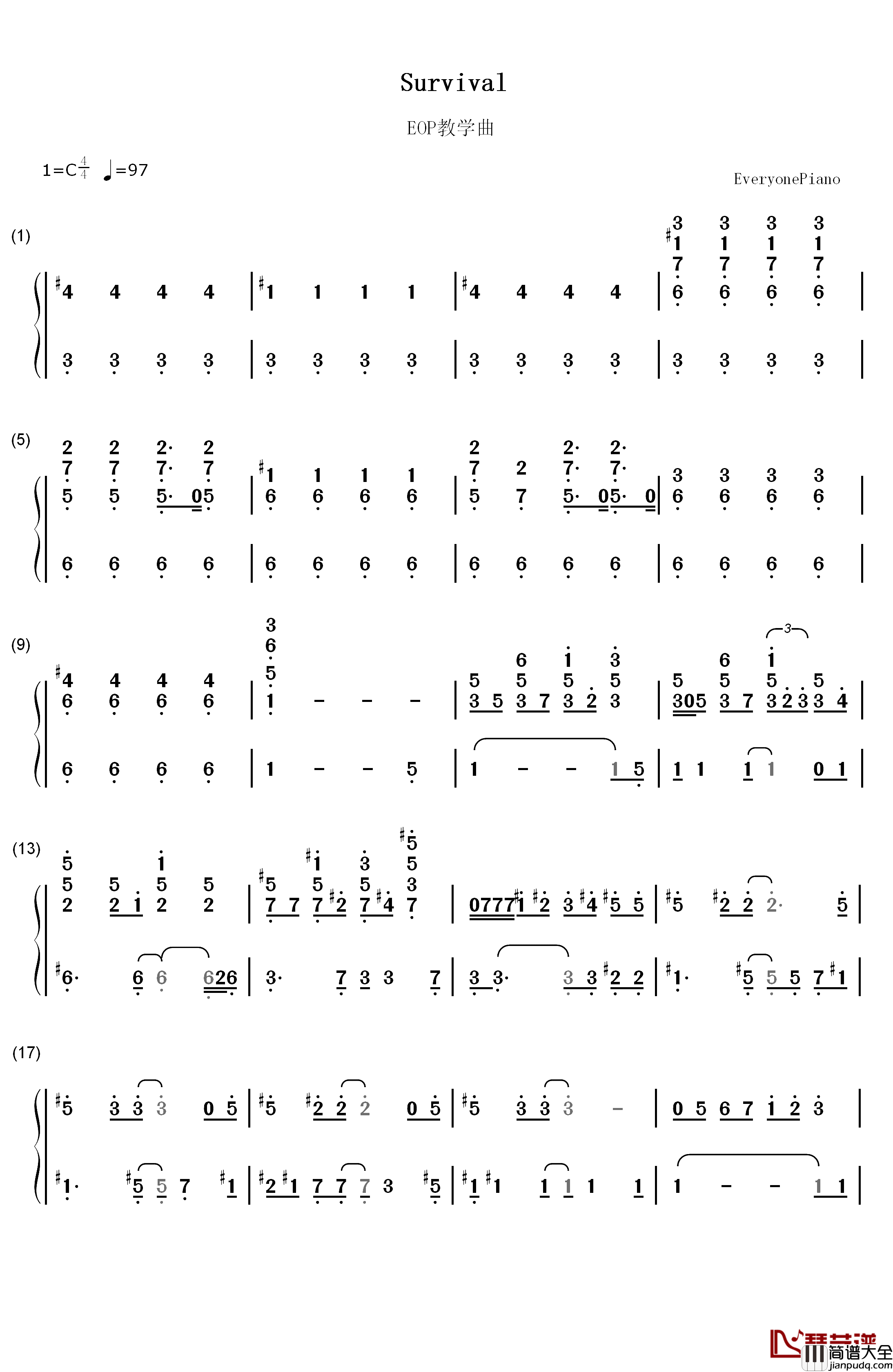 Survival（生存）钢琴简谱_数字双手_Muse