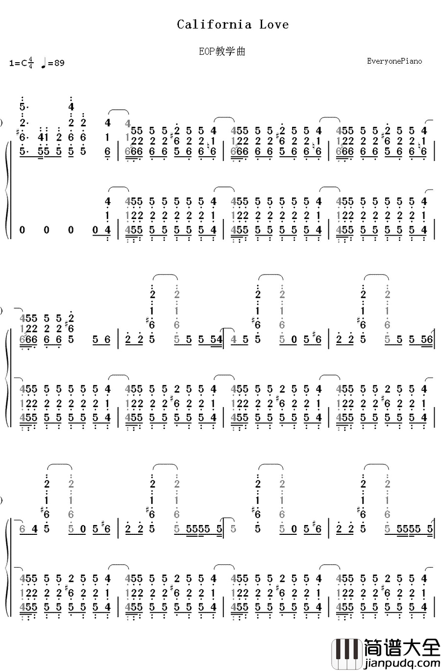 California_Love钢琴简谱_数字双手_2Pac