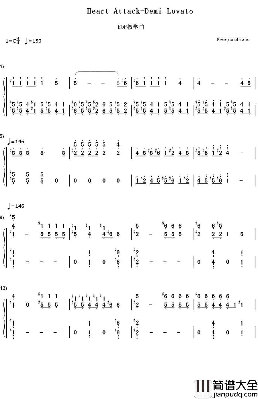 Heart_Attack钢琴简谱_数字双手_Demi_Lovato