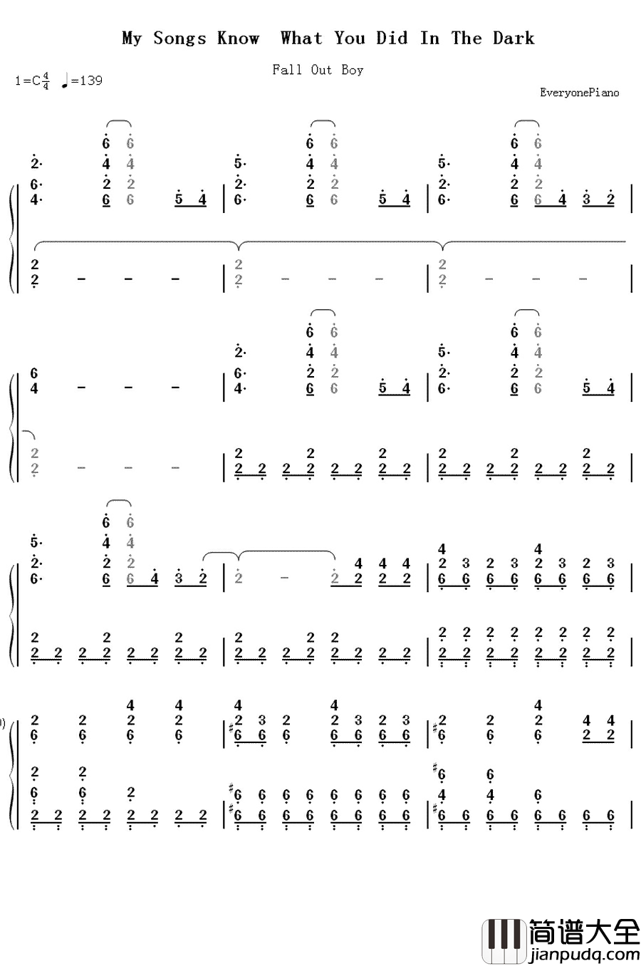 My_Songs_Know_What_You_Did_In_The_Dark钢琴简谱_数字双手_Fall_Out_Boy