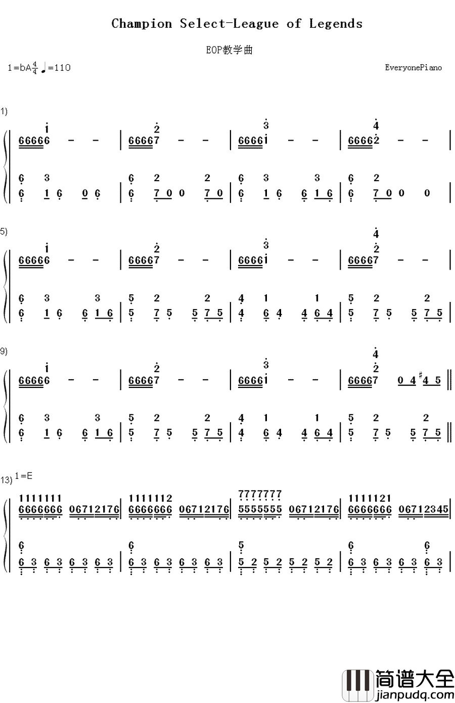 Champion_Select（英雄联盟排位音乐）钢琴简谱_数字双手_League_of_Legends