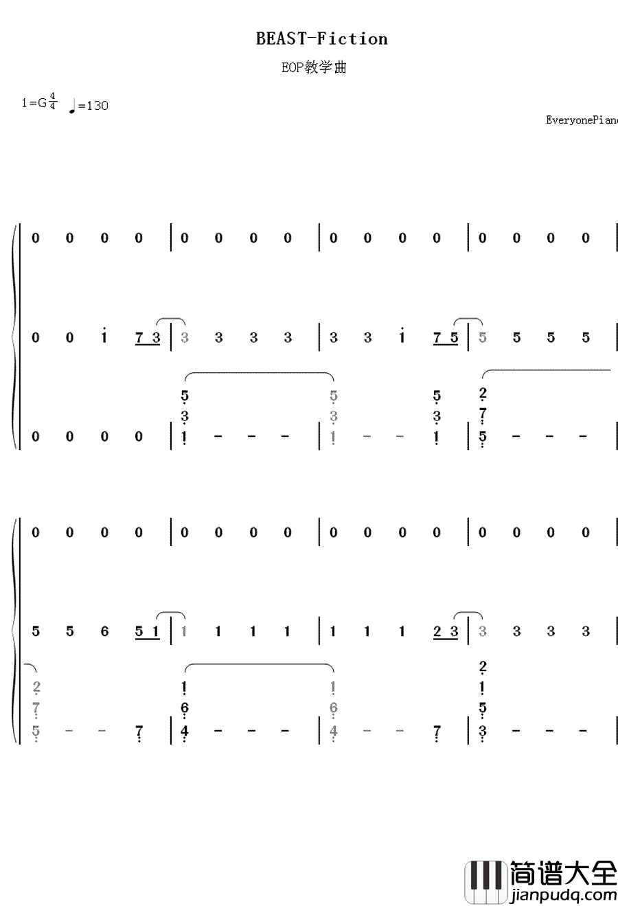 Fiction钢琴简谱_数字双手_Beast
