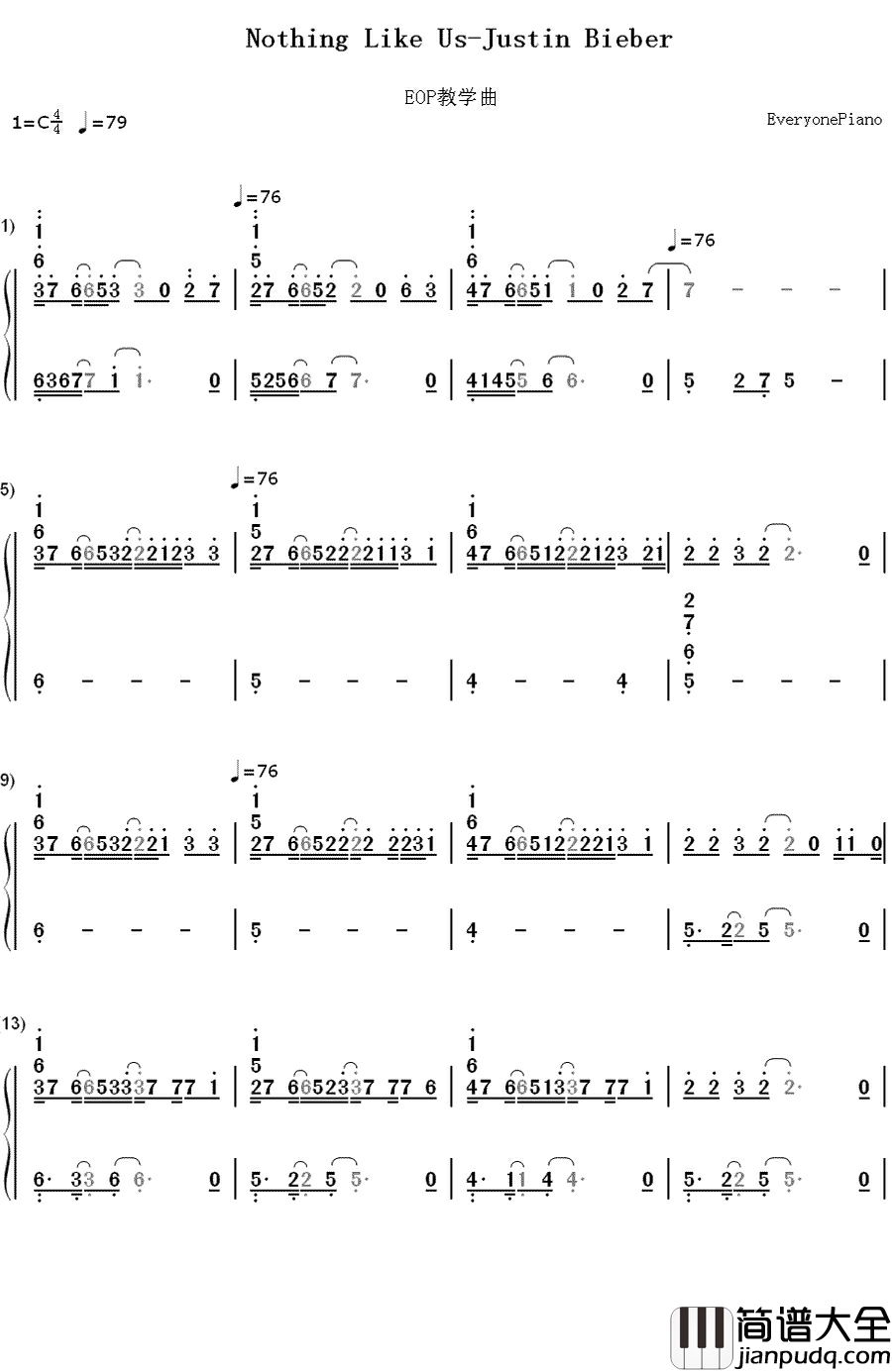 Nothing_Like_Us钢琴简谱_数字双手_Justin_Bieber