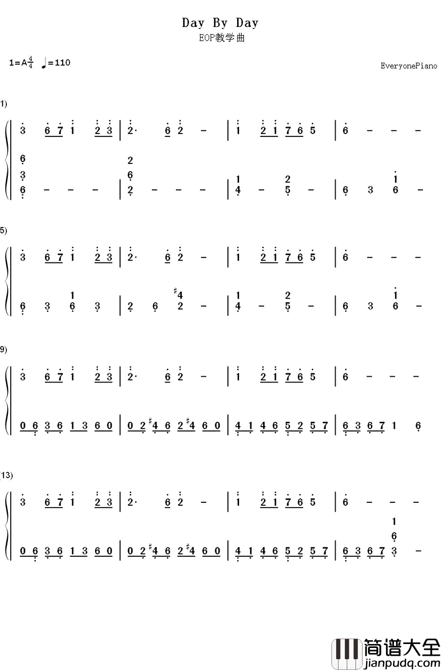 DAY BY DAY钢琴简谱_数字双手_T_ara