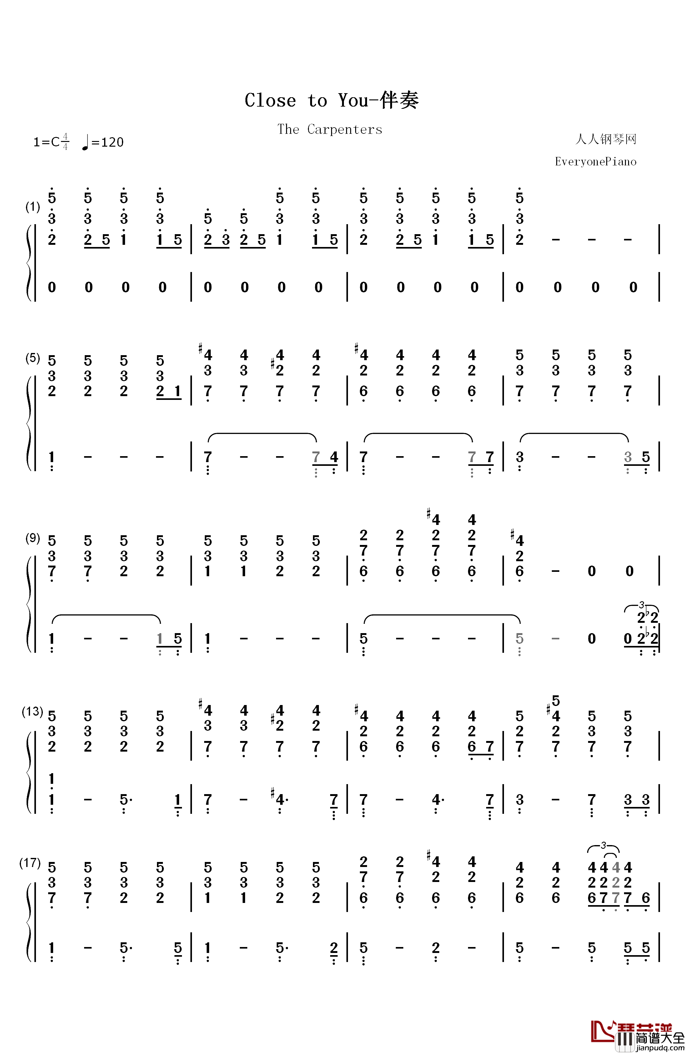 Close_to_You钢琴伴奏版钢琴简谱_数字双手_卡朋特__The_Carpenters