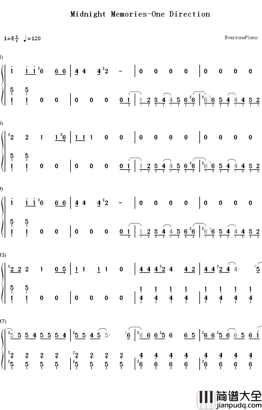 Midnight_Memories钢琴简谱_数字双手_One_Direction