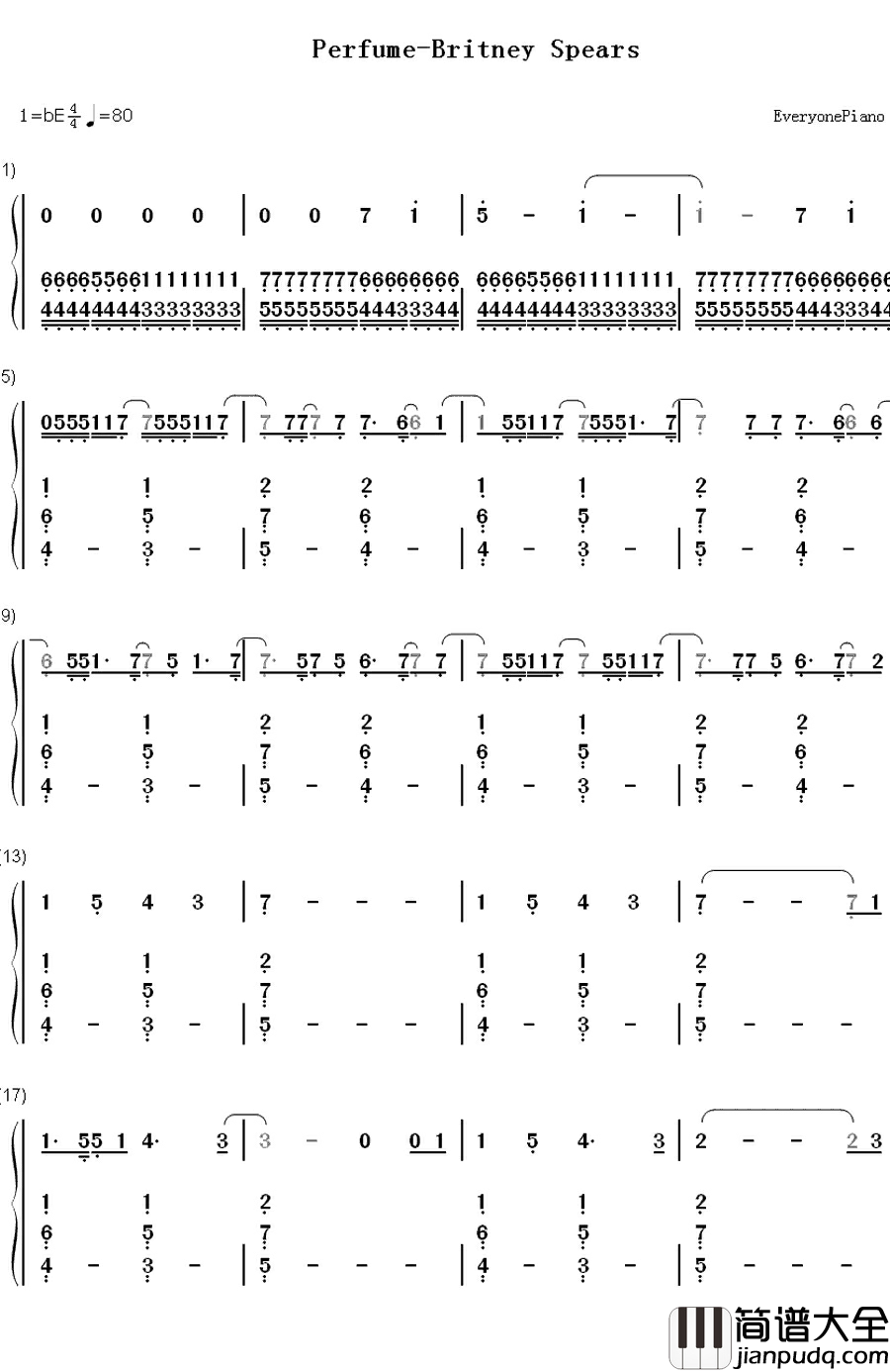 Perfume钢琴简谱_数字双手_Britney_Spears
