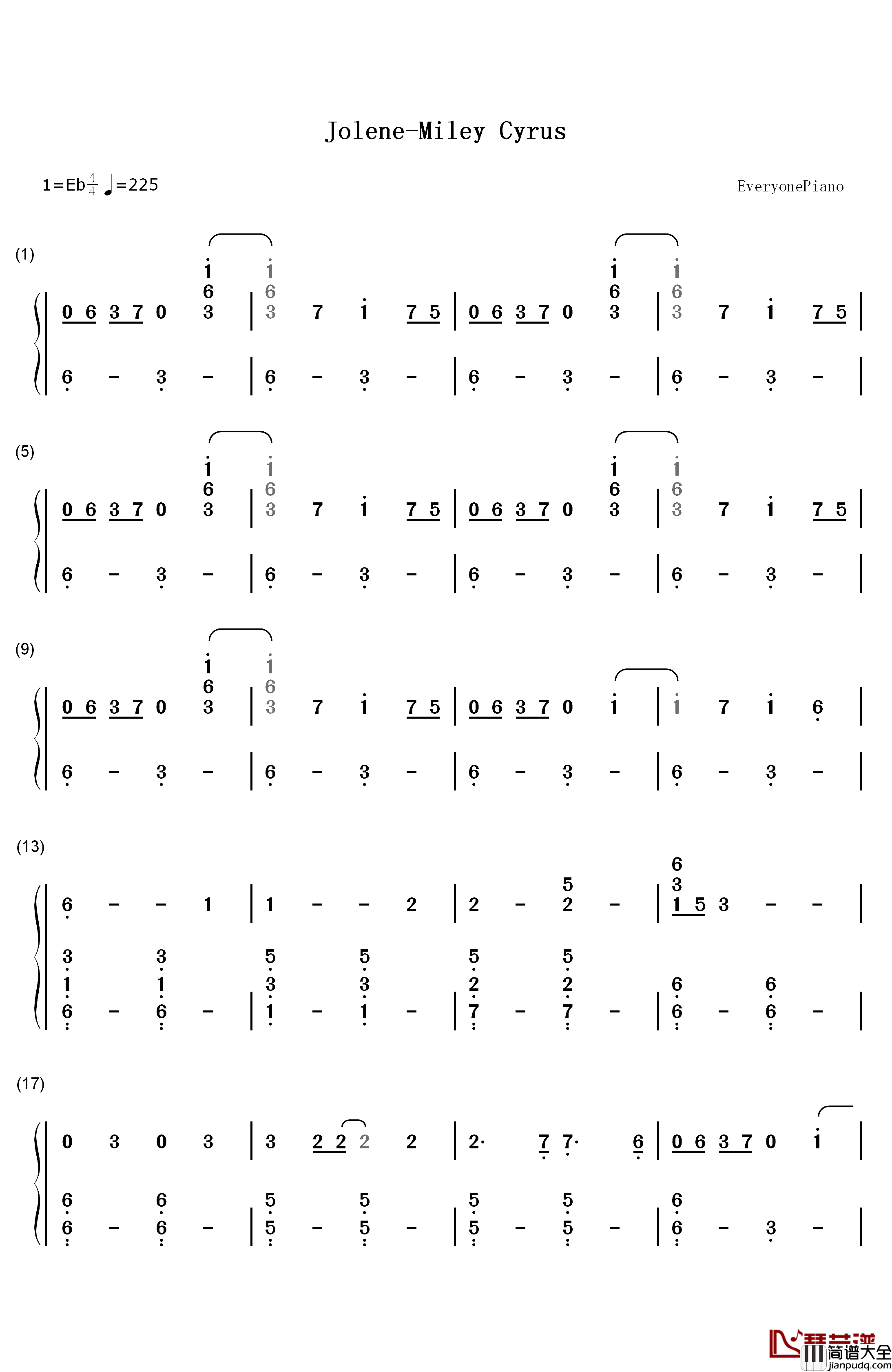 Jolene钢琴简谱_数字双手_Miley_Cyrus