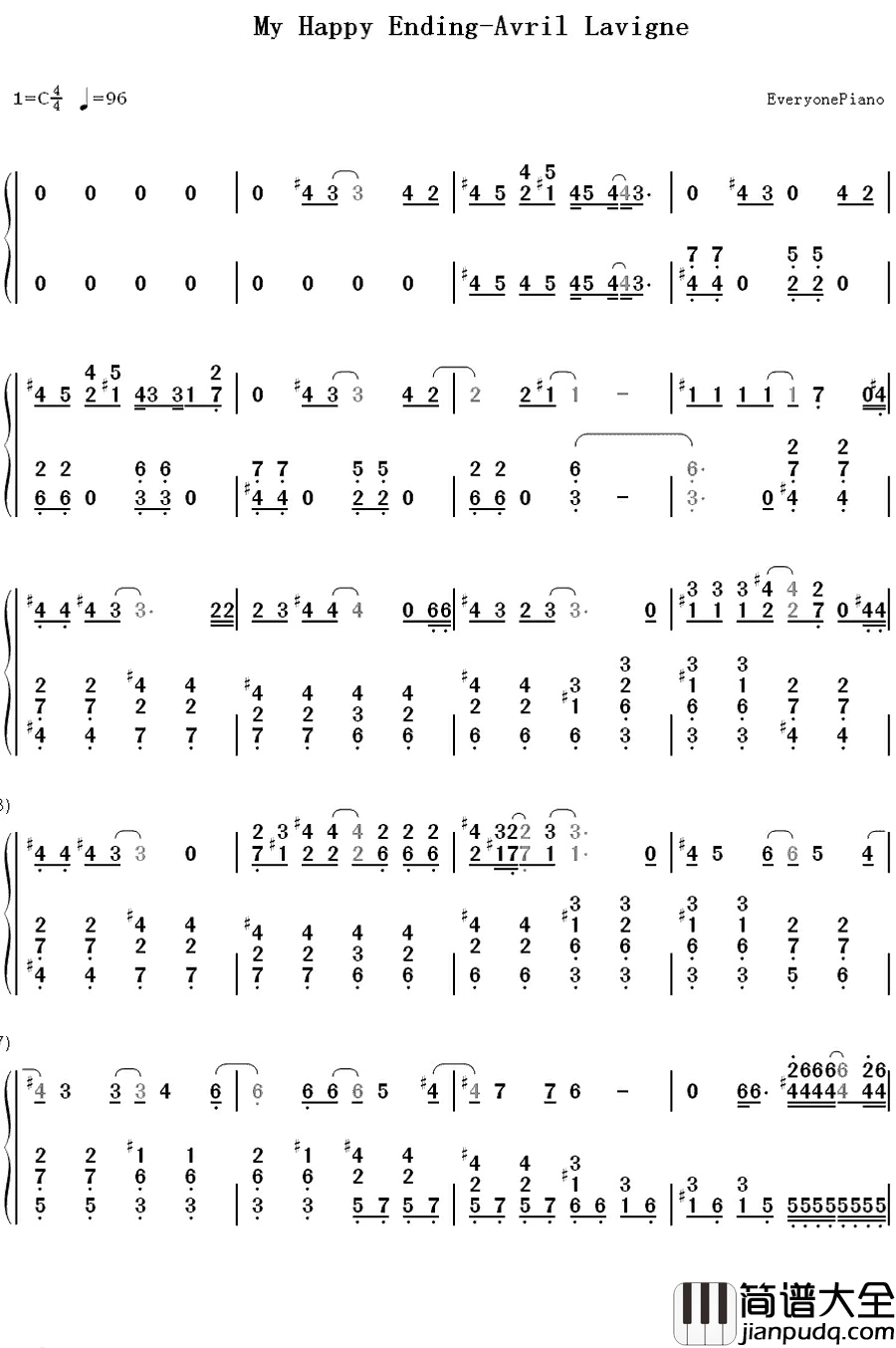 My_Happy_Ending钢琴简谱_数字双手_Avril_Lavigne