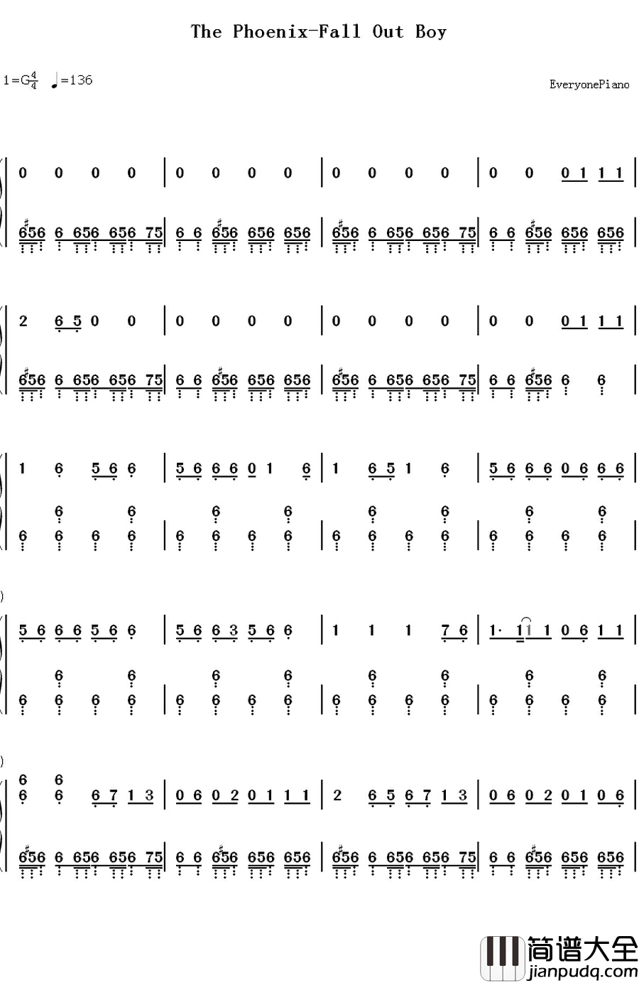 The_Phoenix钢琴简谱_数字双手_Fall_Out_Boy