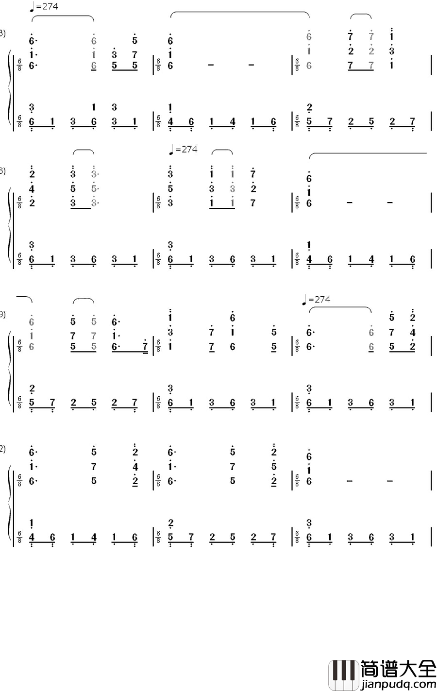 绯想天钢琴简谱_数字双手_东方Project