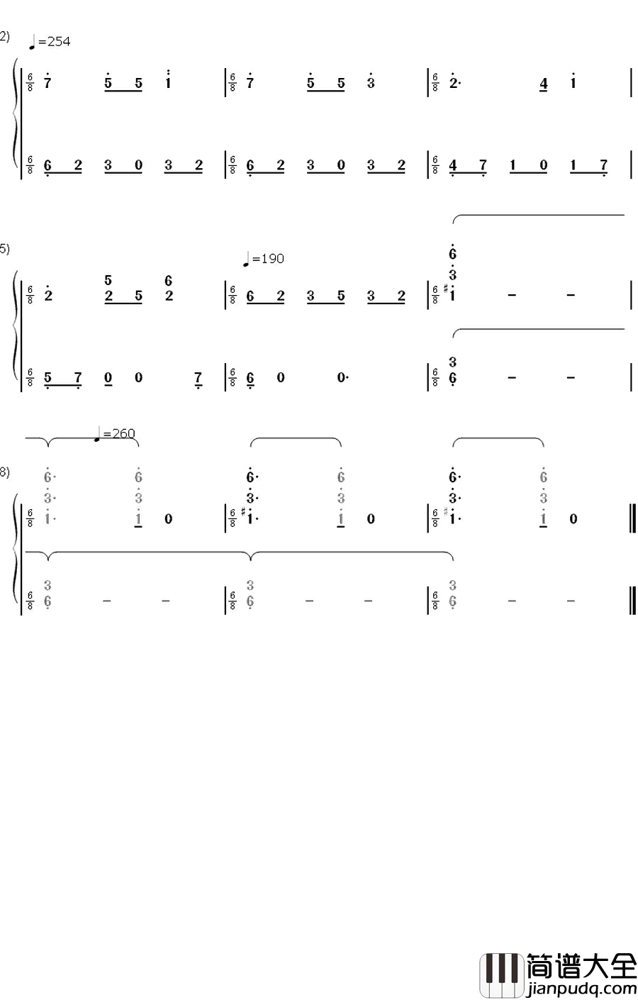 绯想天钢琴简谱_数字双手_东方Project