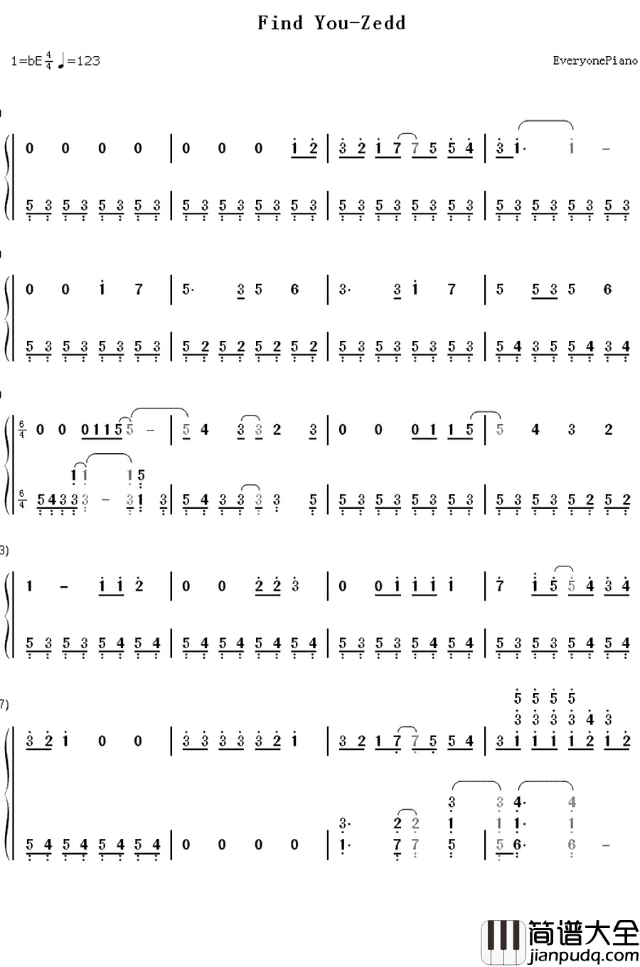 Find_You钢琴简谱_数字双手_Zedd