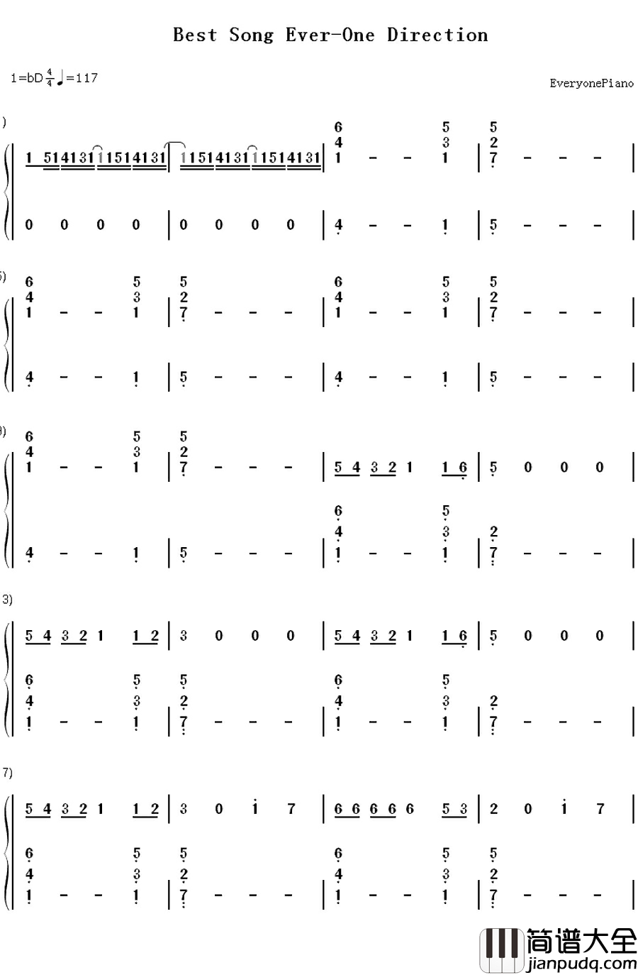 Best_Song_Ever钢琴简谱_数字双手_One_Direction