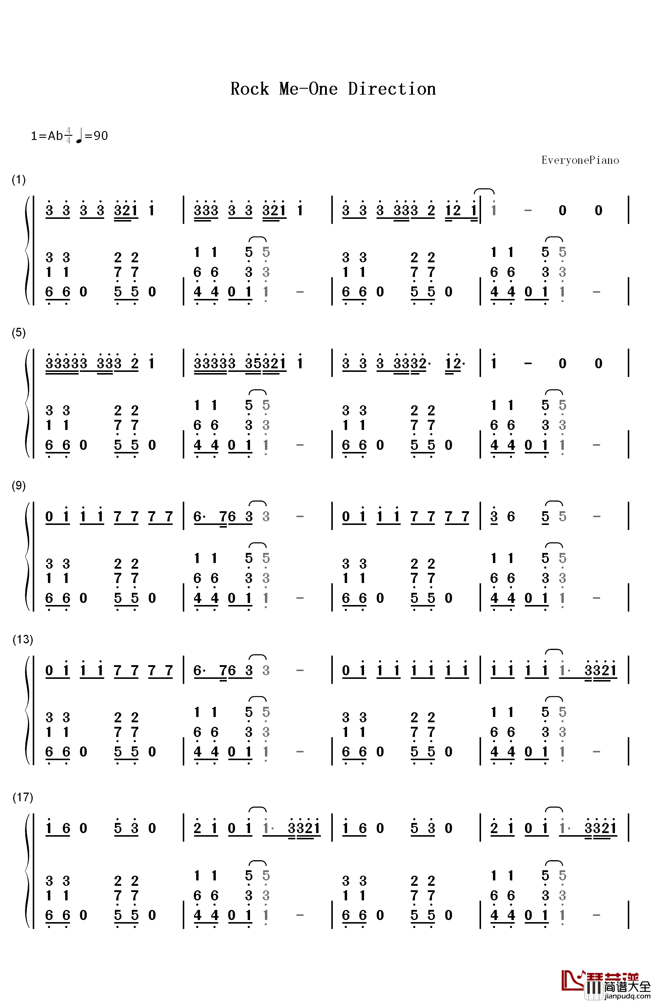 Rock_Me钢琴简谱_数字双手_One_Direction