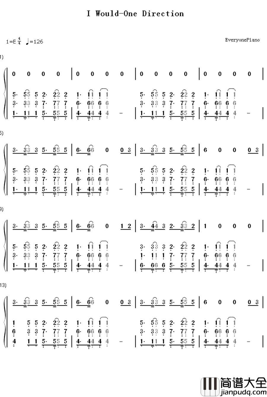 I_Would钢琴简谱_数字双手_One_Direction