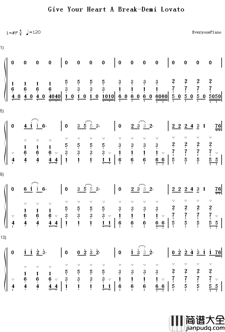 Give_Your_Heart_A_Break钢琴简谱_数字双手_Demi_Lovato