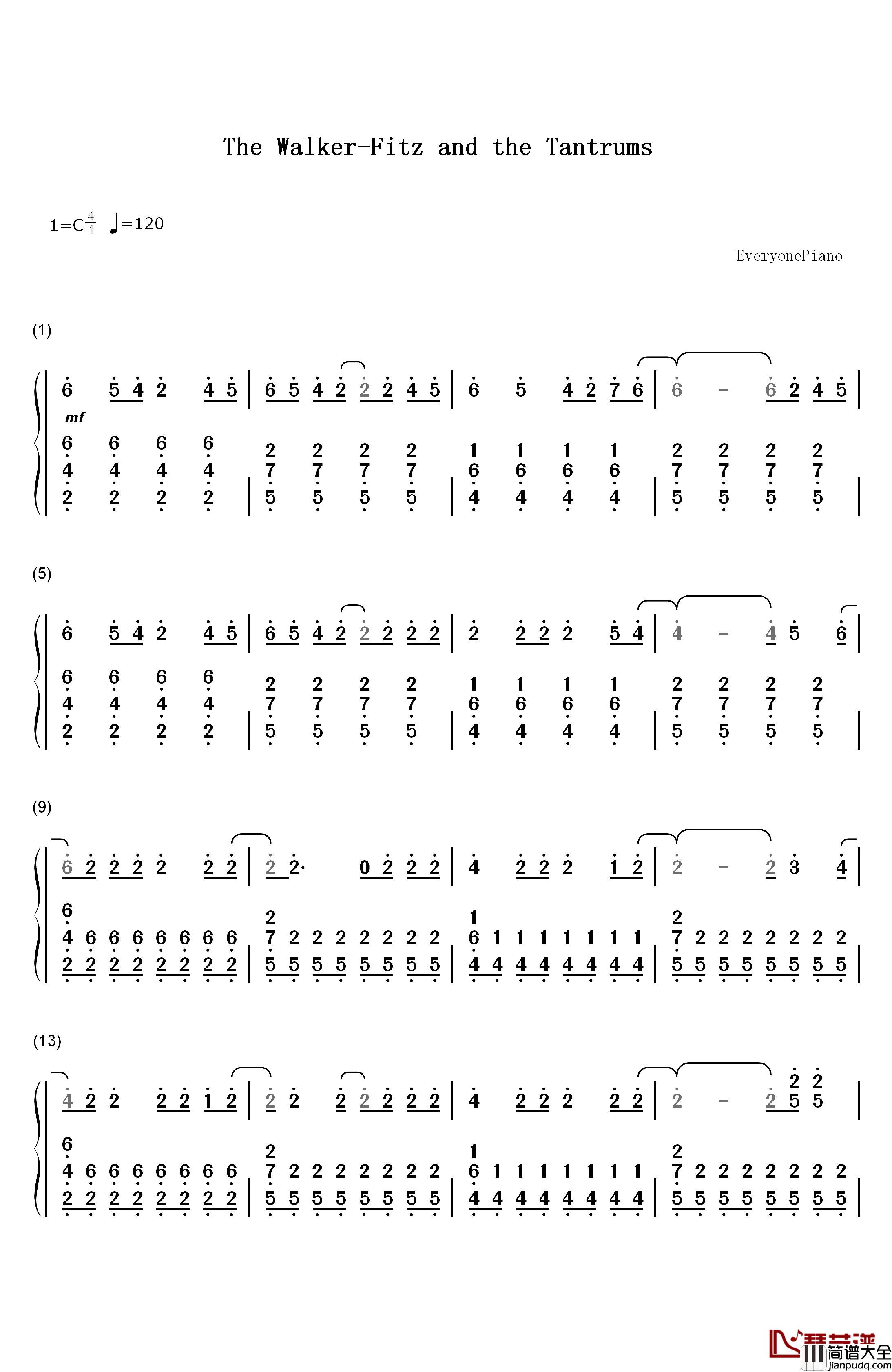 The_Walker钢琴简谱_数字双手_Fitz_and_the_Tantrums