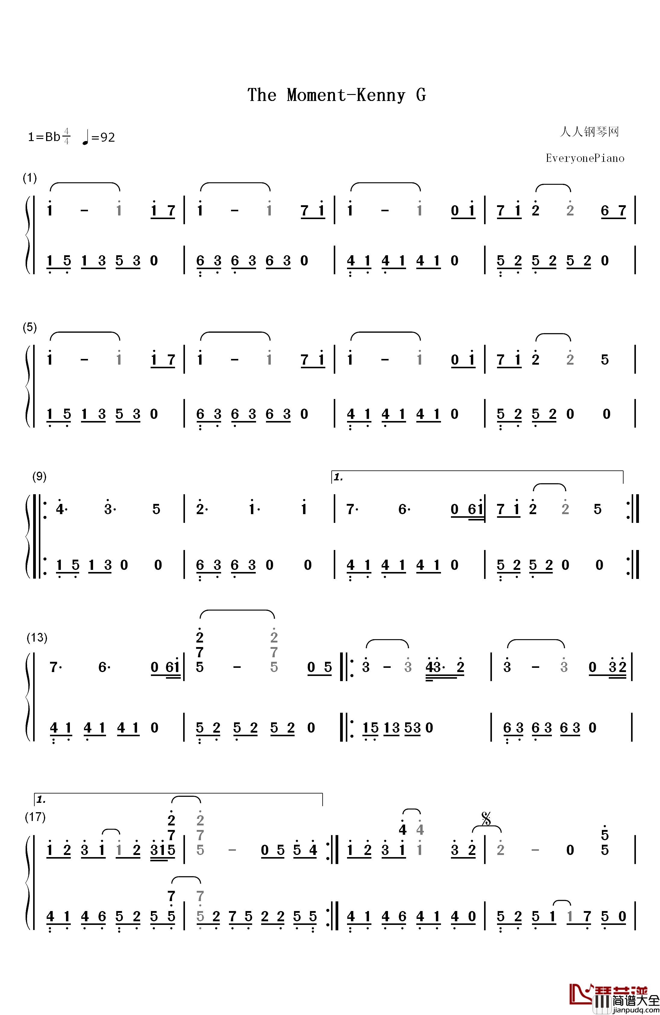 The_Moment钢琴简谱_数字双手_Kenny_G