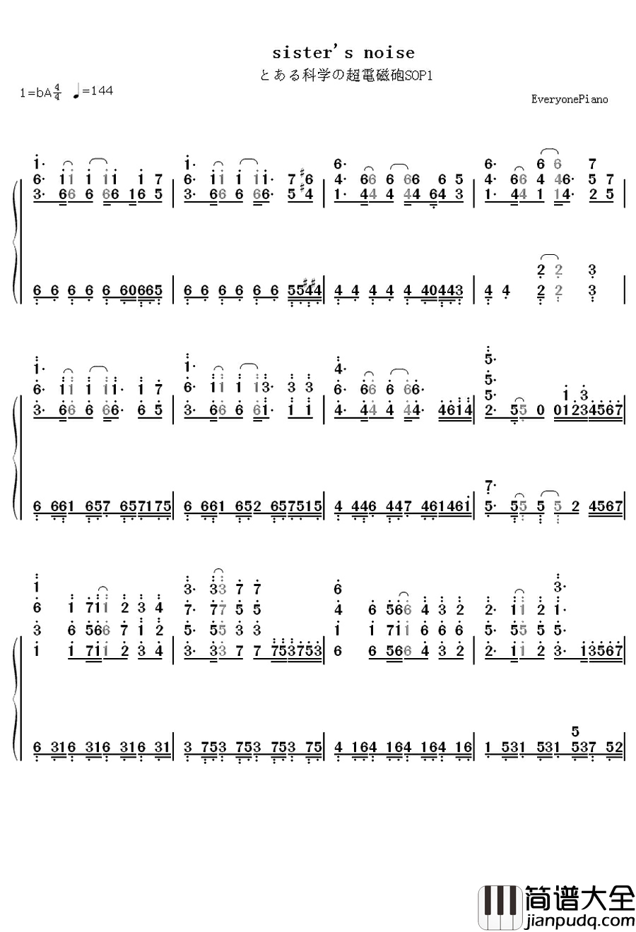 sister's_noise钢琴简谱_数字双手_fripSide