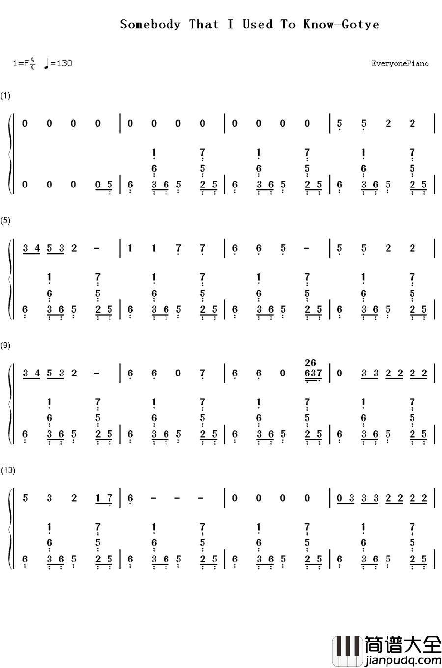 Somebody_That_I_Used_to_Know钢琴简谱_数字双手_Gotye_&_Kimbra