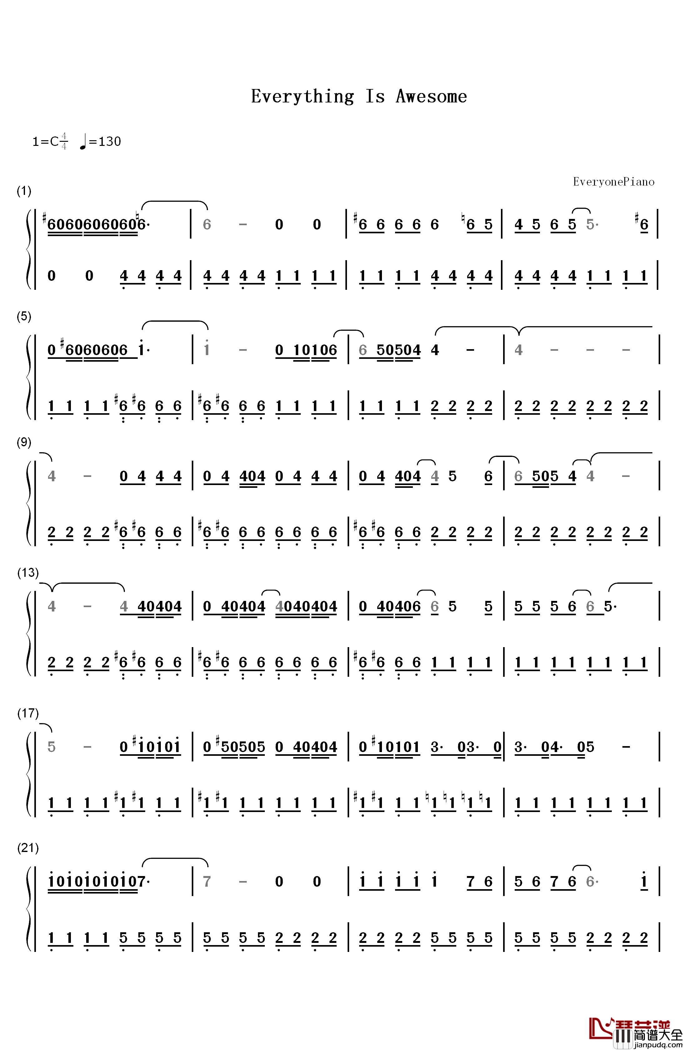 Everything_Is_Awesome钢琴简谱_数字双手_Tegan_and_Sara