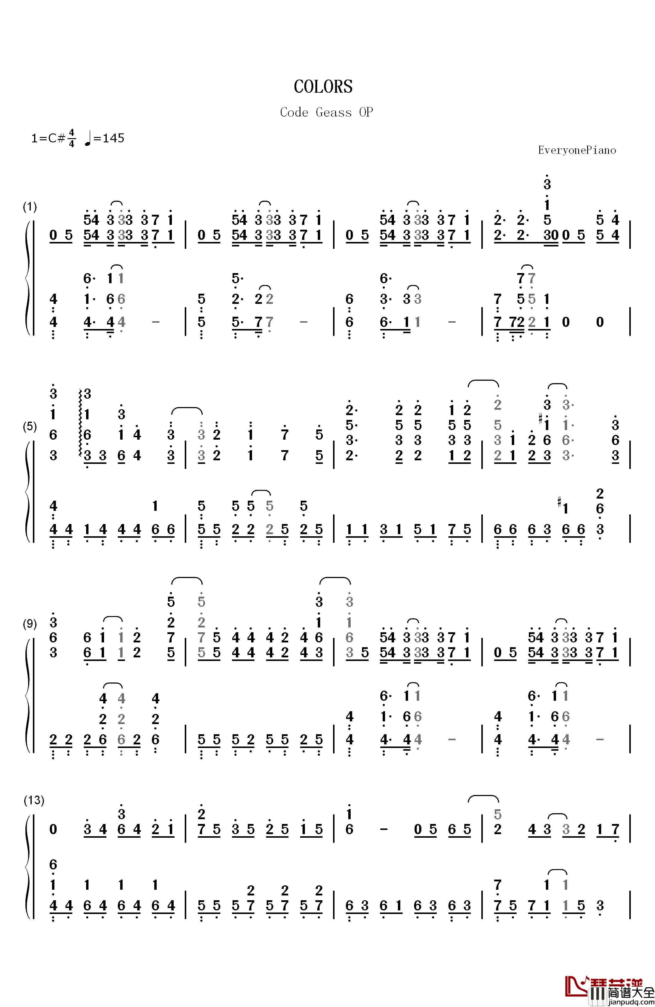 COLORS钢琴简谱_数字双手_FLOW