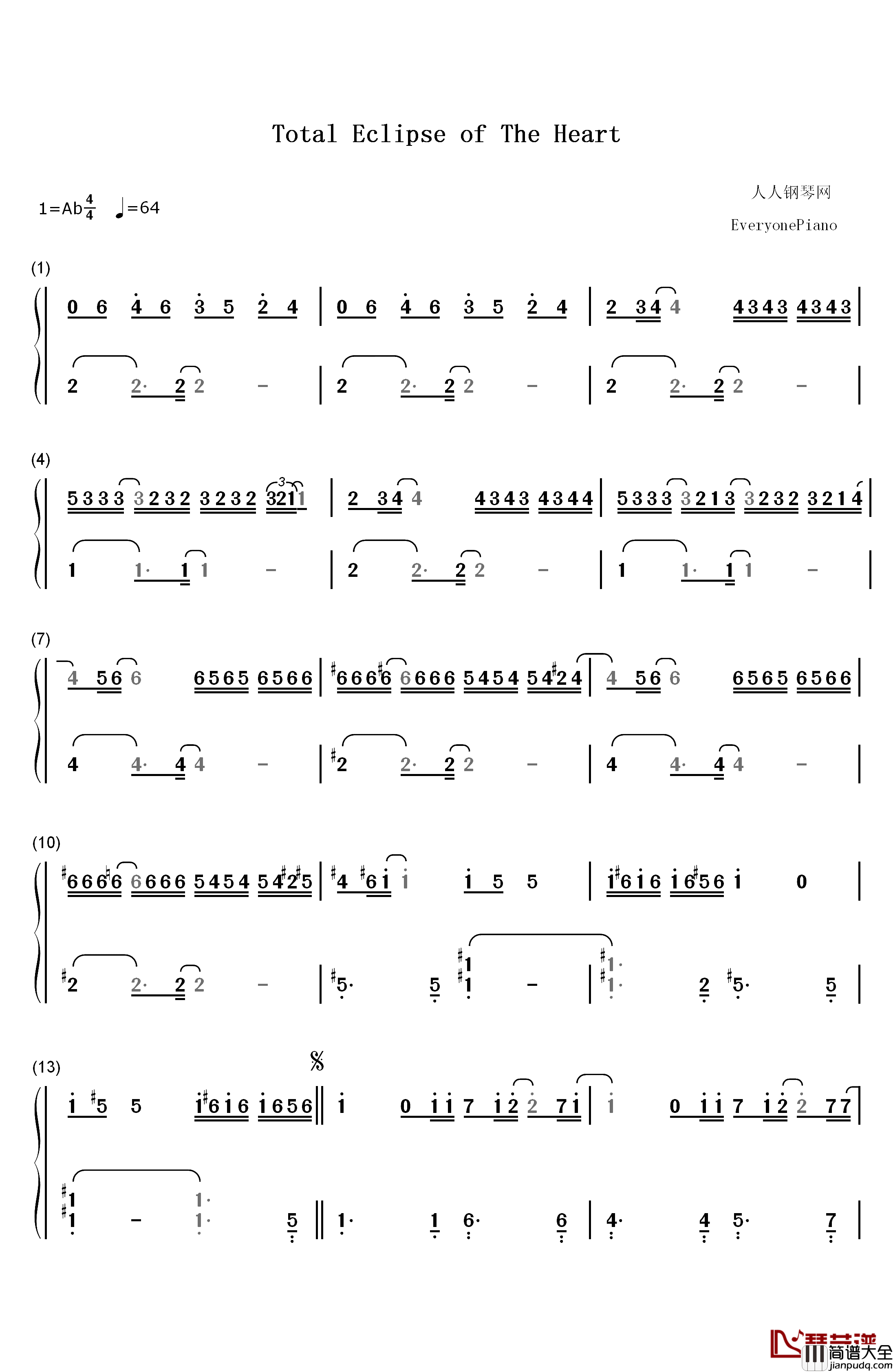 Total_Eclipse_of_the_Heart钢琴简谱_数字双手_Bonnie_Tyler