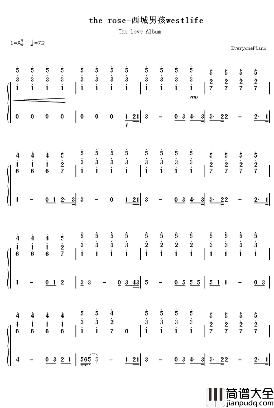 the_rose钢琴简谱_数字双手_西城男孩__westlife