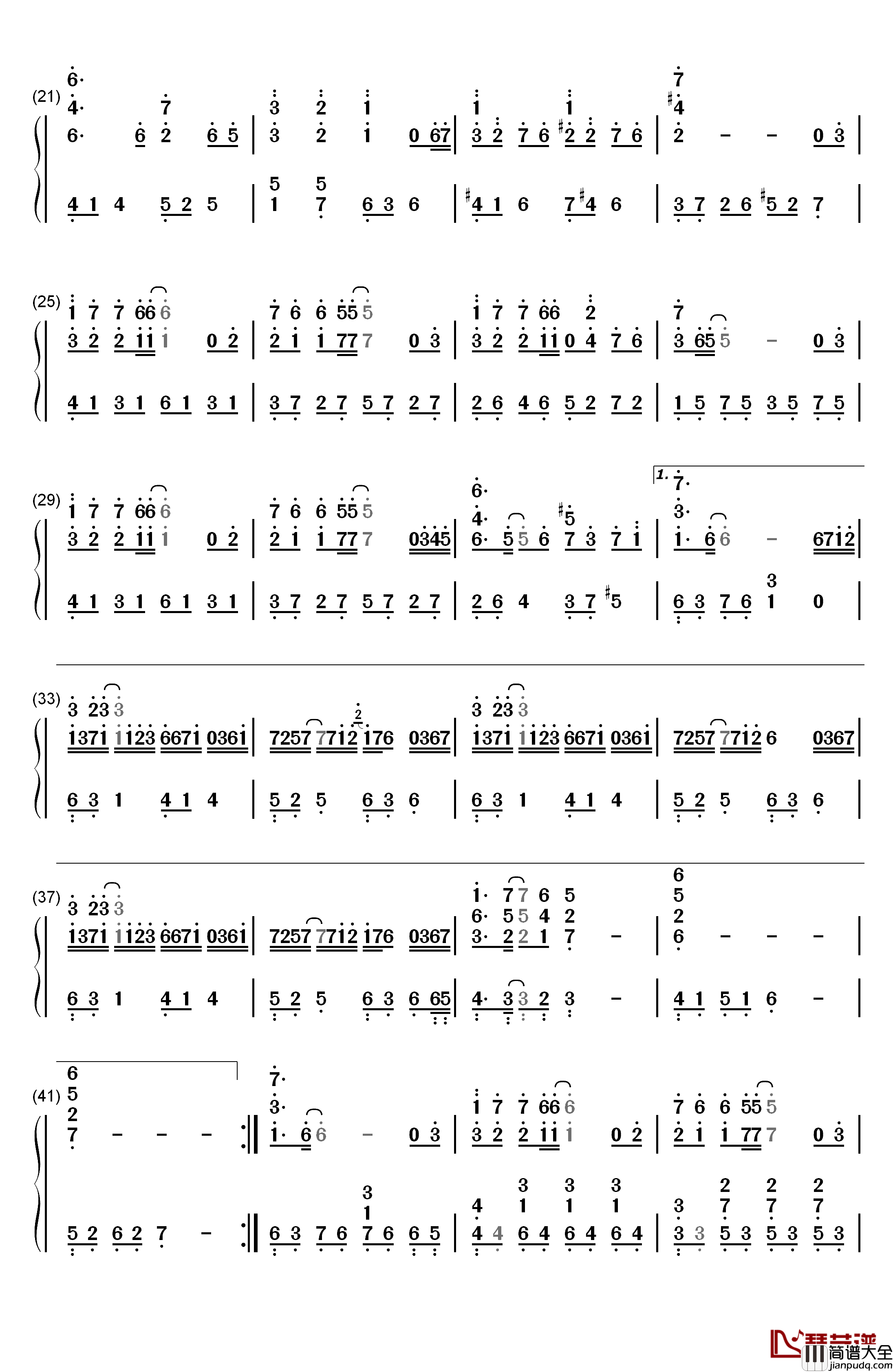 自分への手紙钢琴简谱_数字双手_西村由纪江__陈奕迅