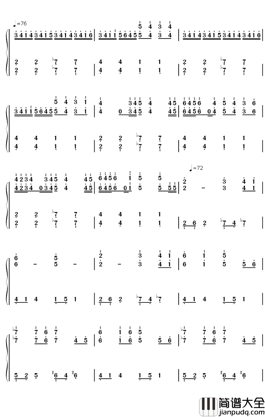 空之爵迹钢琴简谱_数字双手_未知