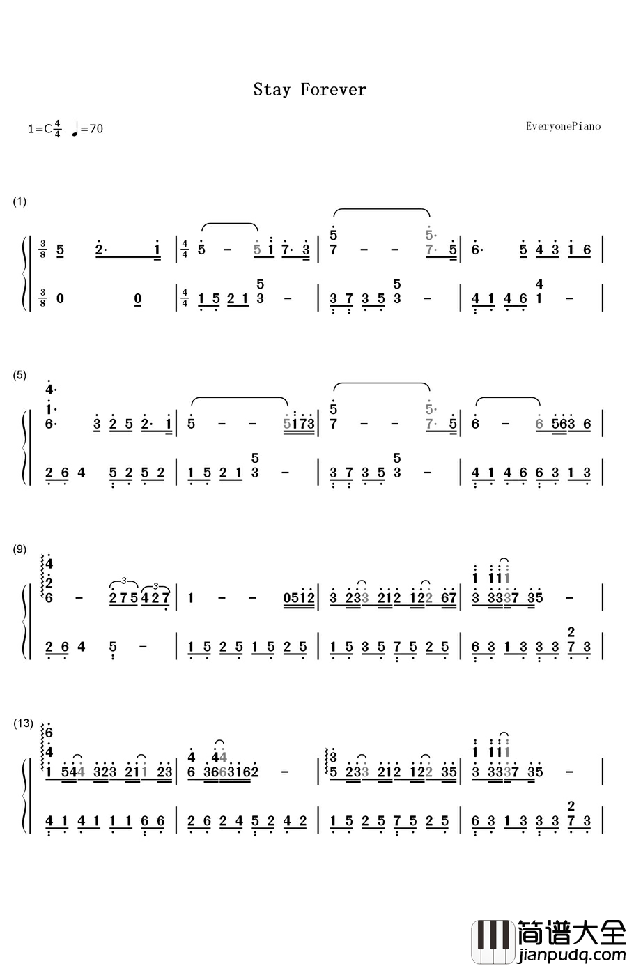 Stay_Forever钢琴简谱_数字双手_未知