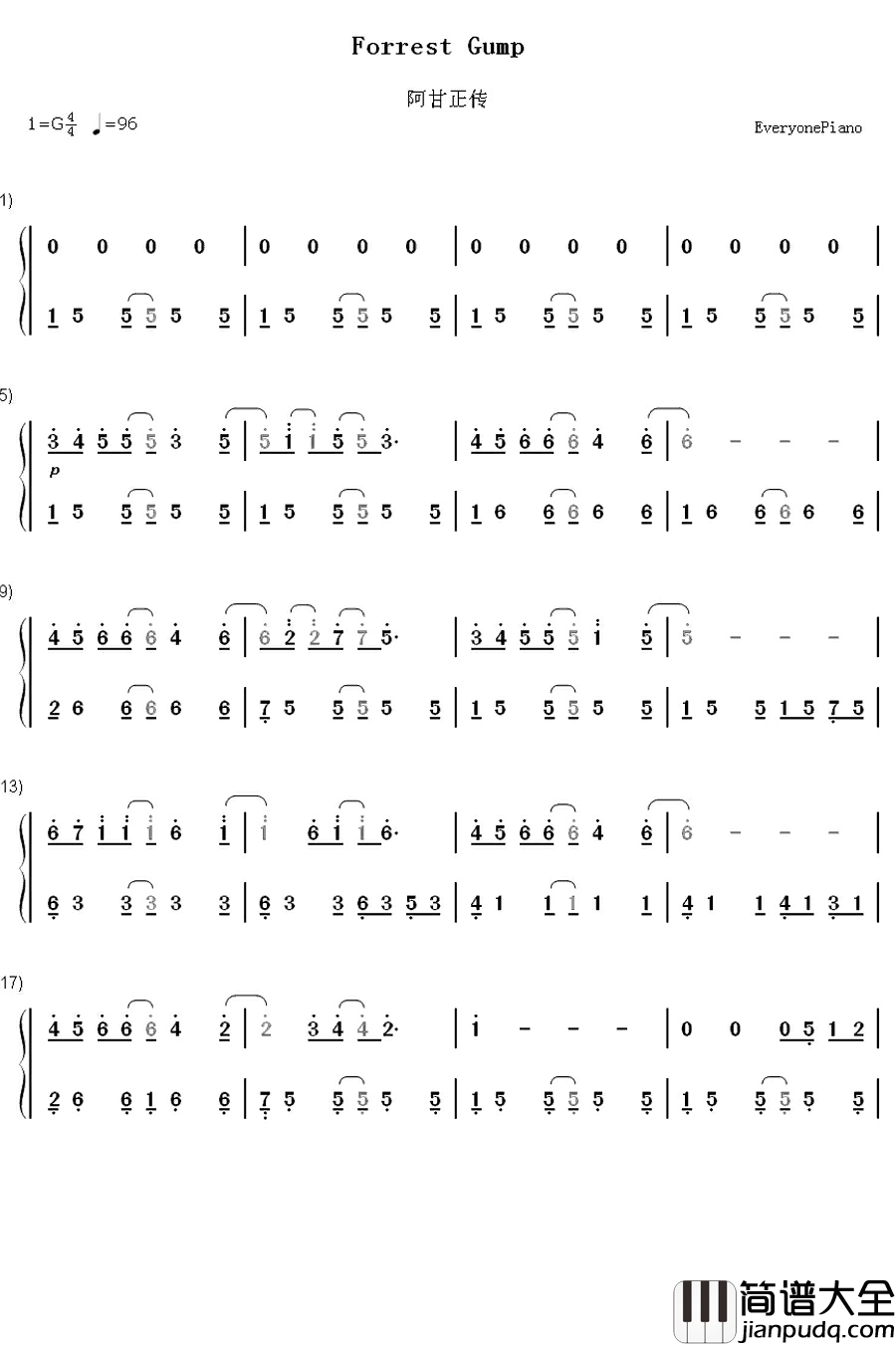 Forrest_Gump钢琴简谱_数字双手_Alan_Silvestri