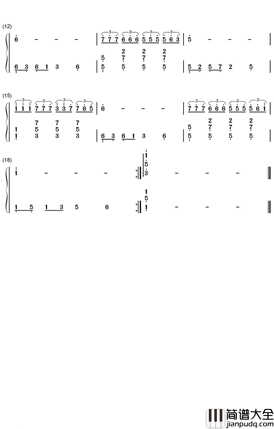 云河钢琴简谱_数字双手_邓丽君