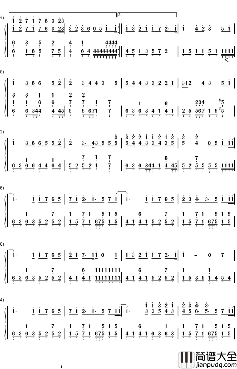 七里香钢琴简谱_数字双手_周杰伦