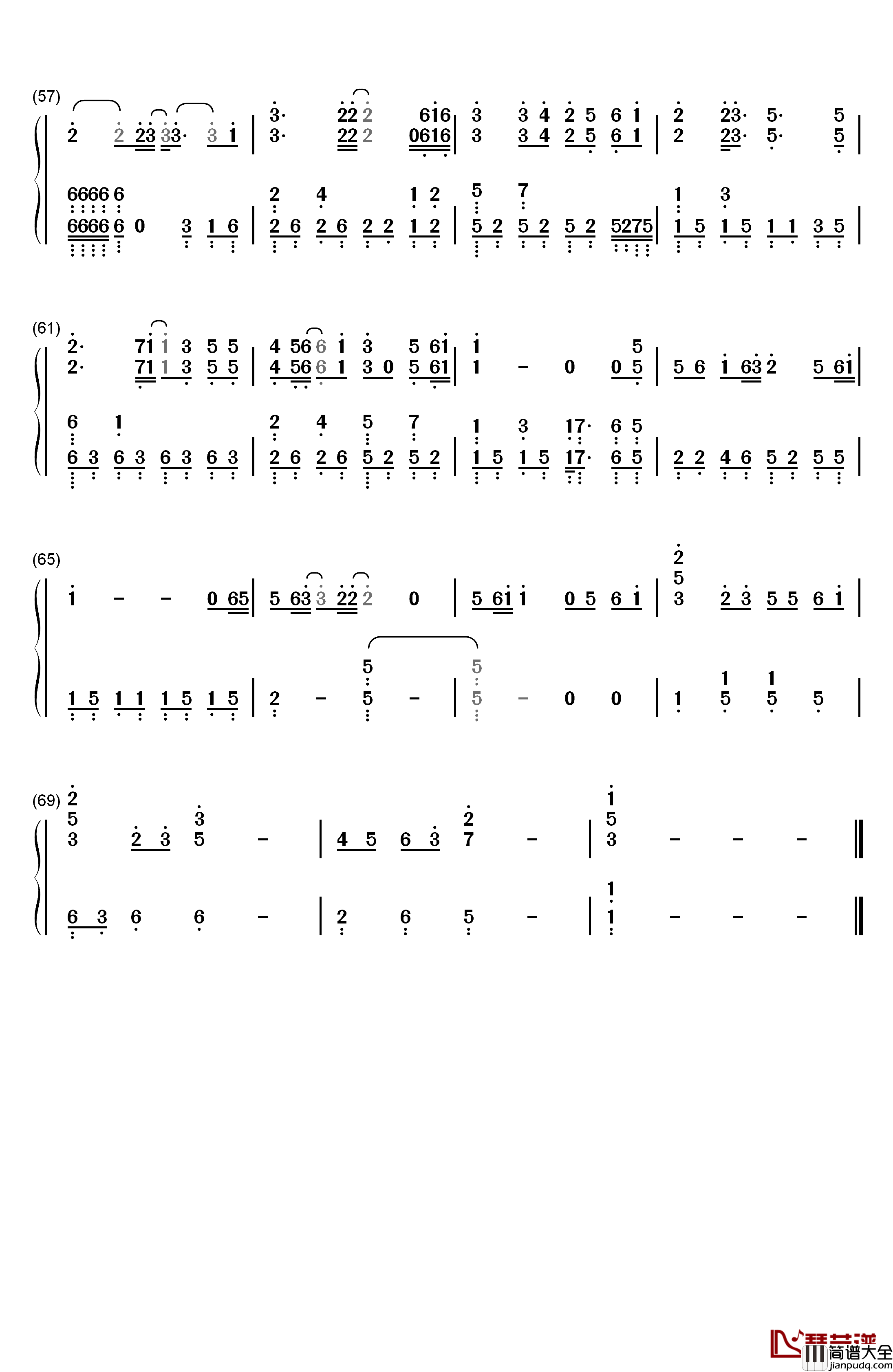 爱的勇气钢琴简谱_数字双手_曲婉婷