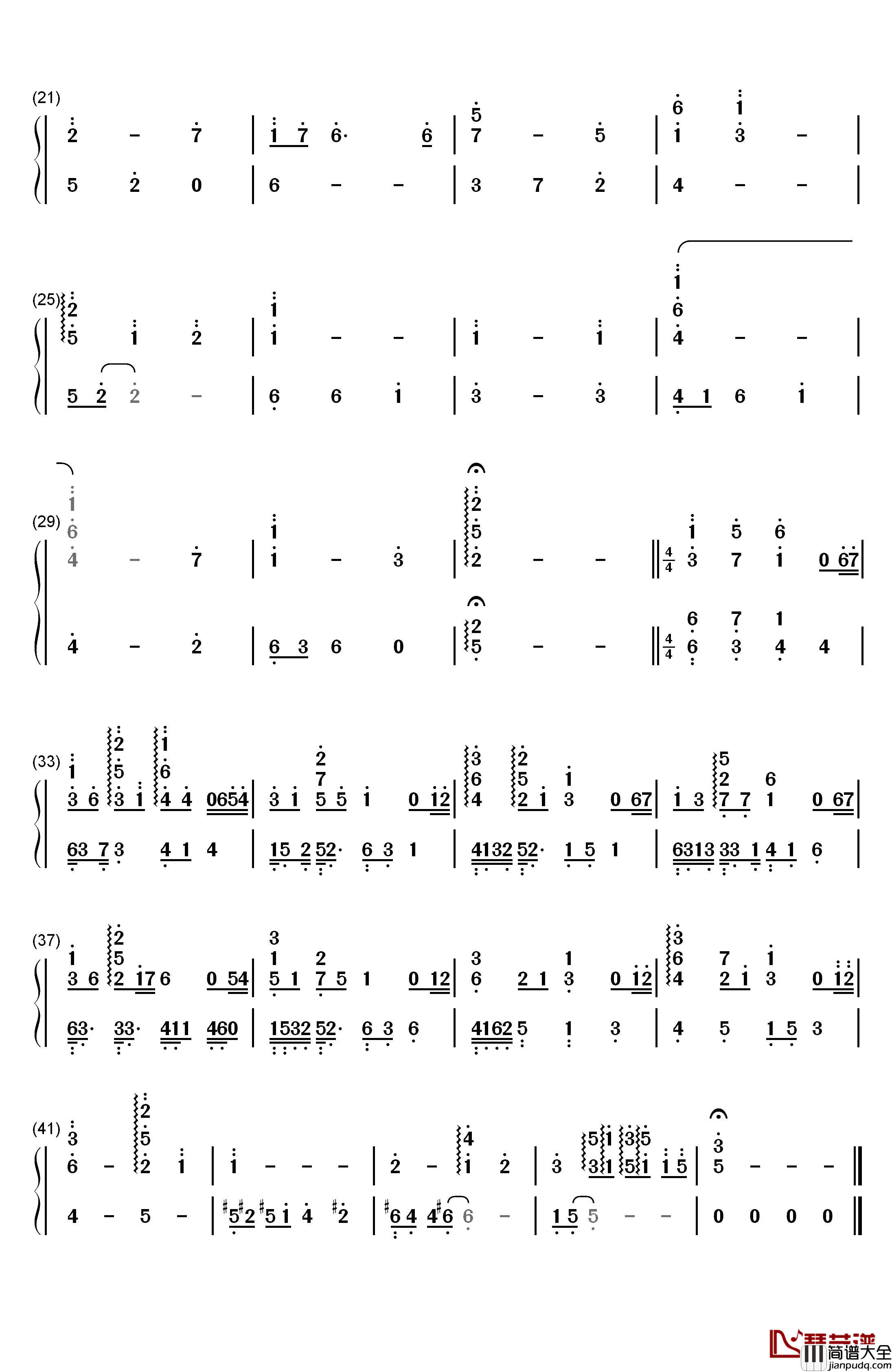 END_THEME钢琴简谱_数字双手_天门